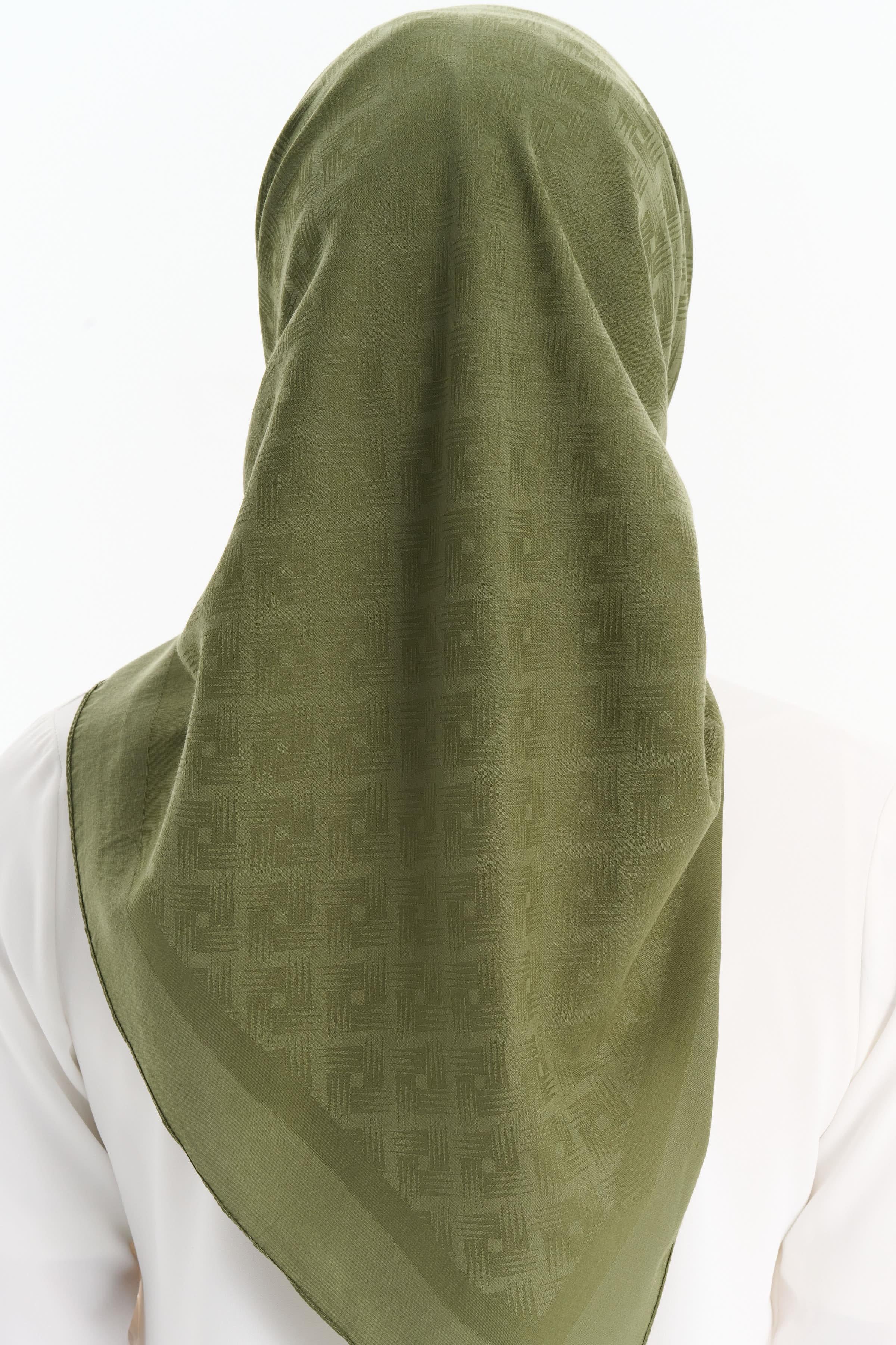 Geometrik Desen Pamuk Eşarp - Haki TUGBA