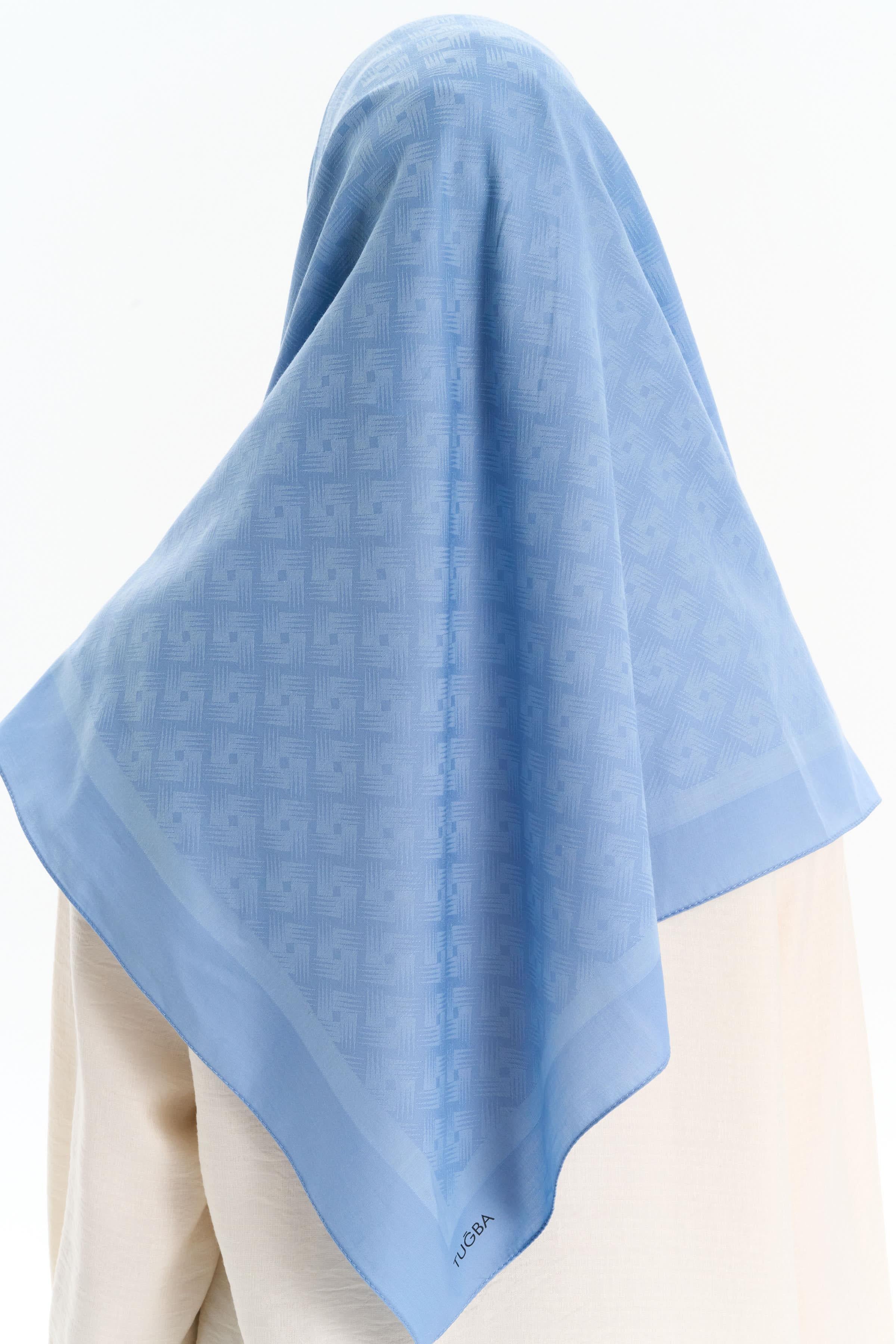 Geometrik Desen Pamuk Eşarp - İndigo TUGBA