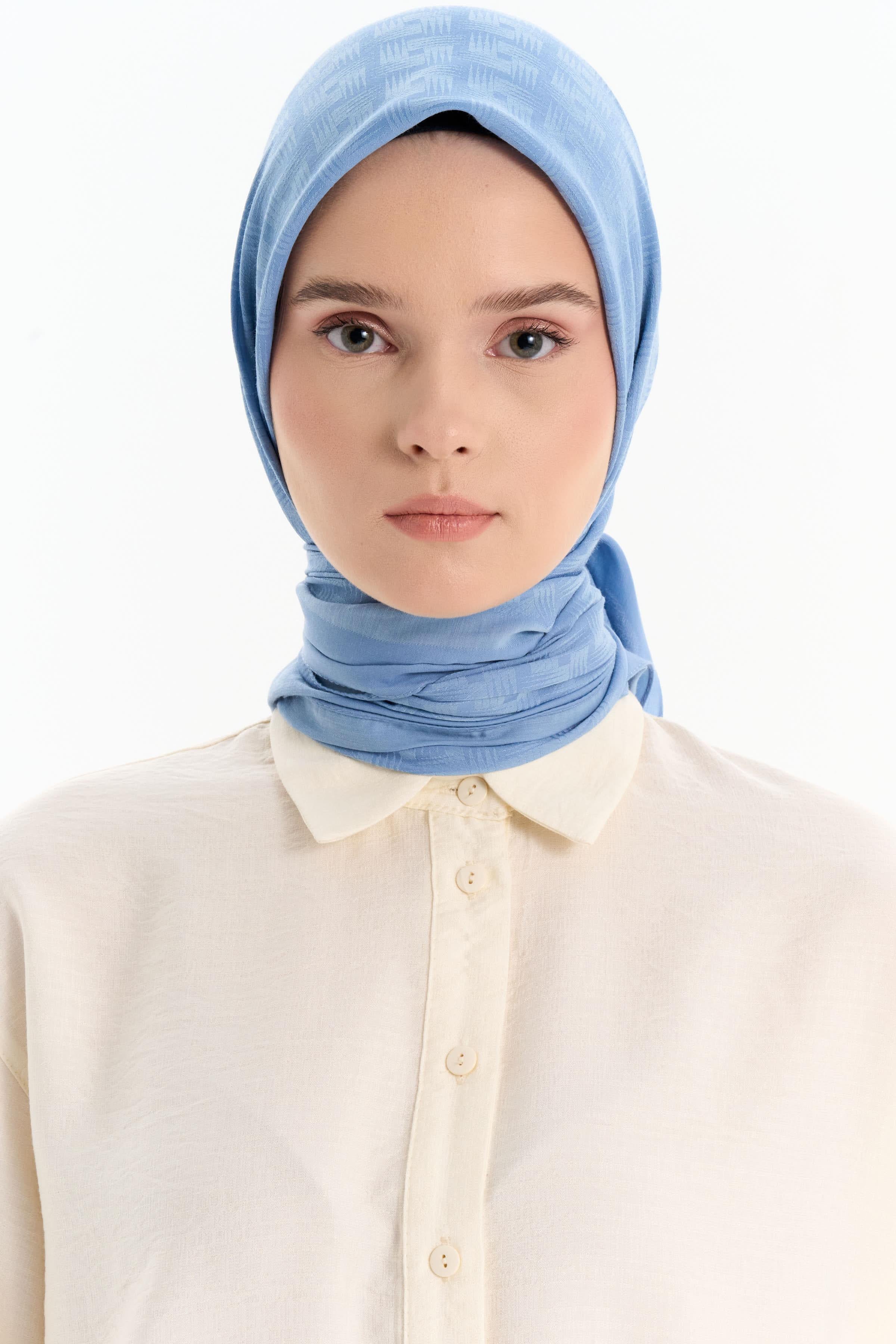 Geometrik Desen Pamuk Eşarp - İndigo TUGBA