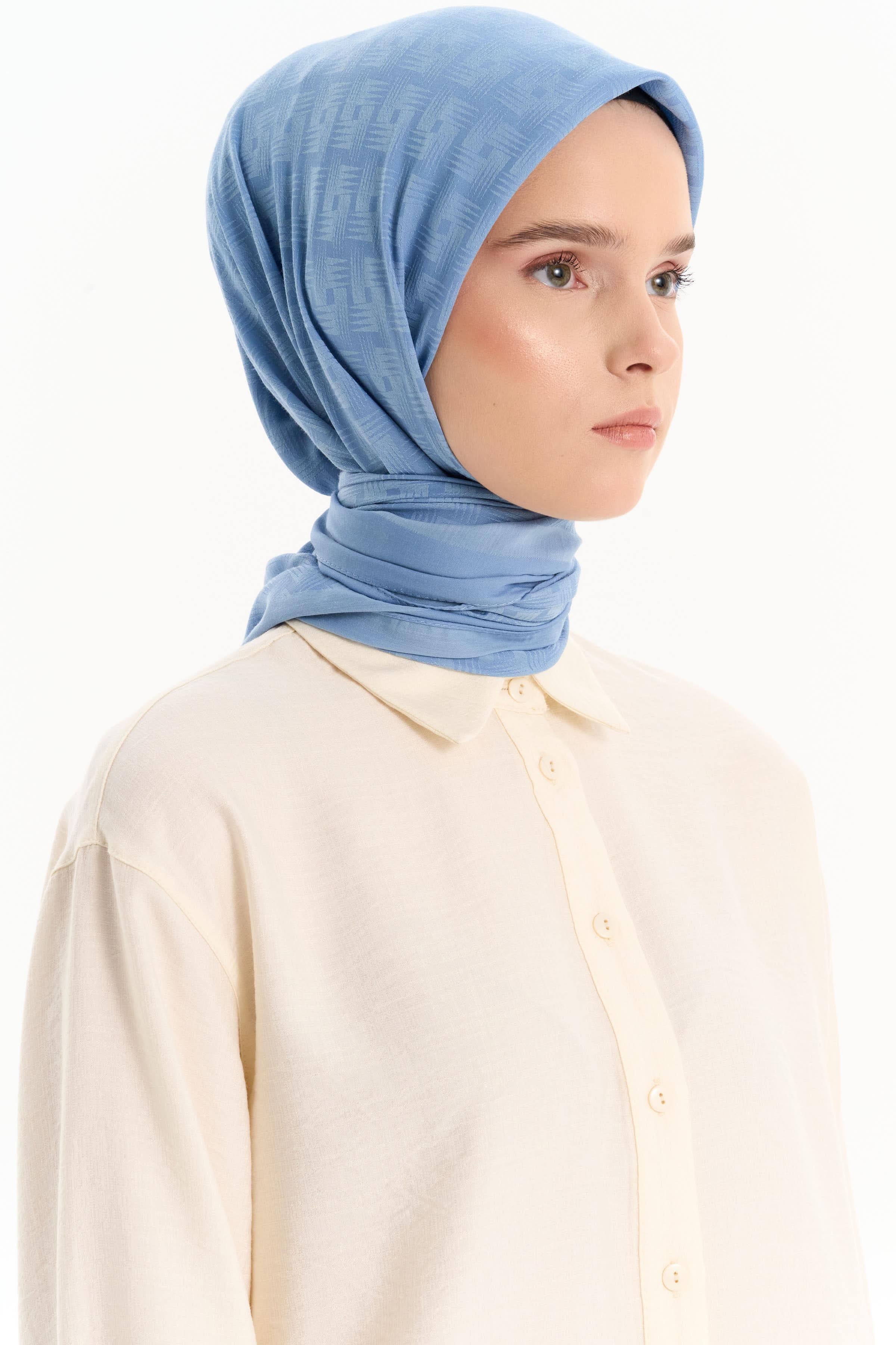 Geometrik Desen Pamuk Eşarp - İndigo TUGBA