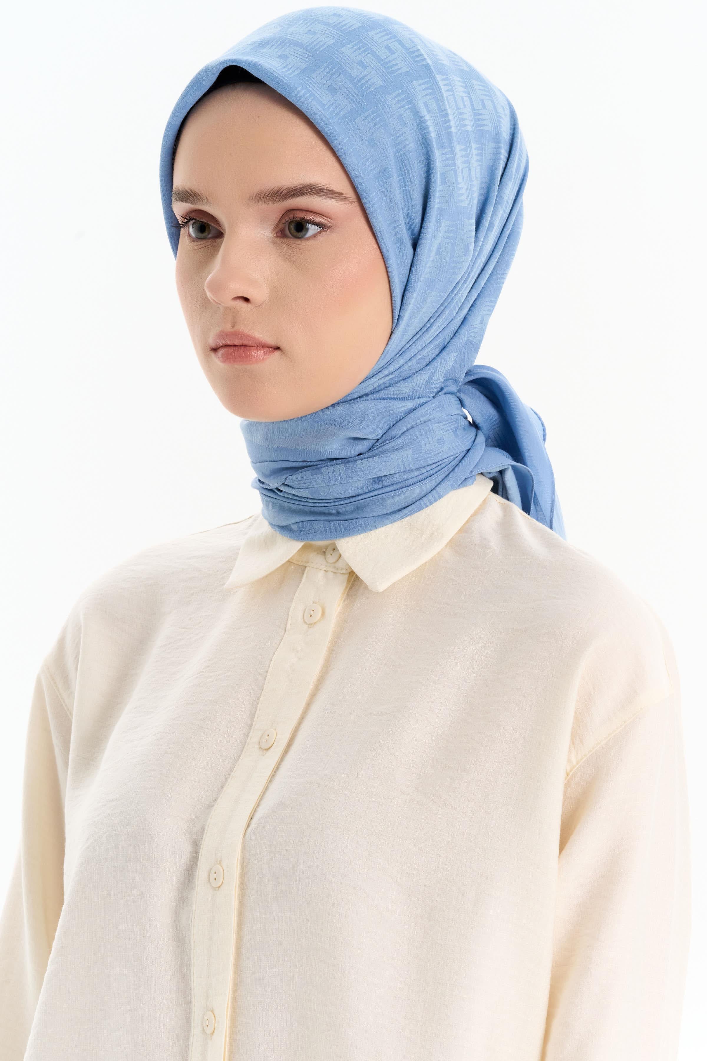 Geometrik Desen Pamuk Eşarp - İndigo TUGBA