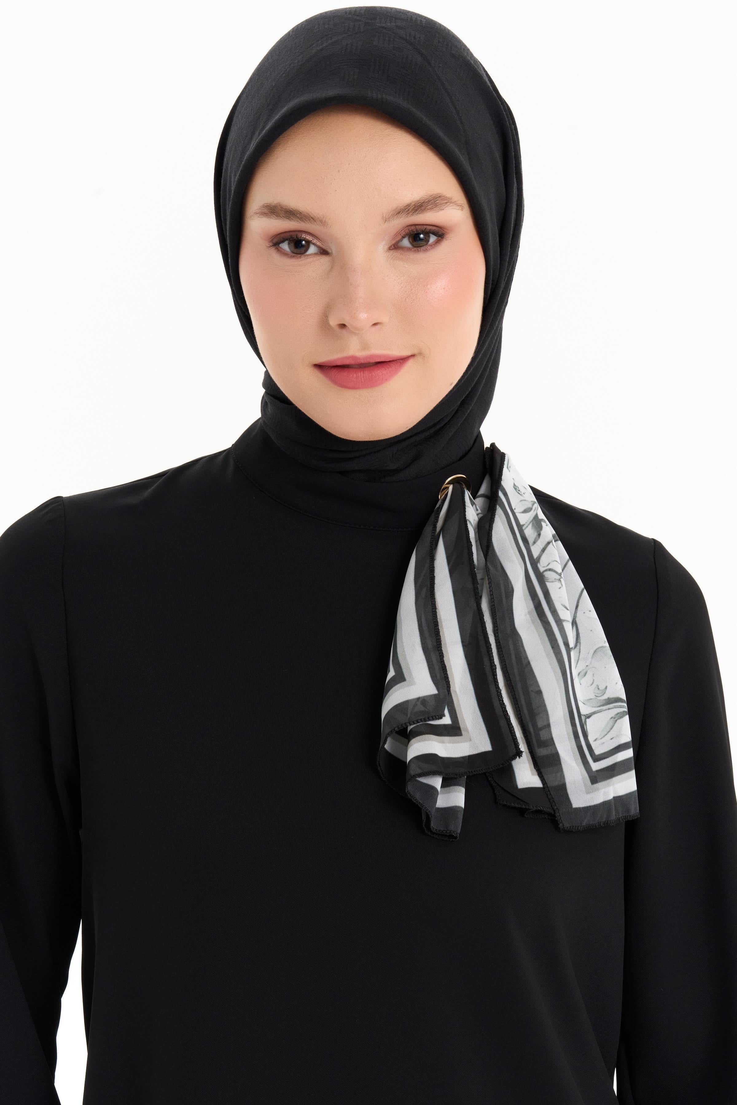 Geometrik Desen Pamuk Eşarp - Siyah TUGBA