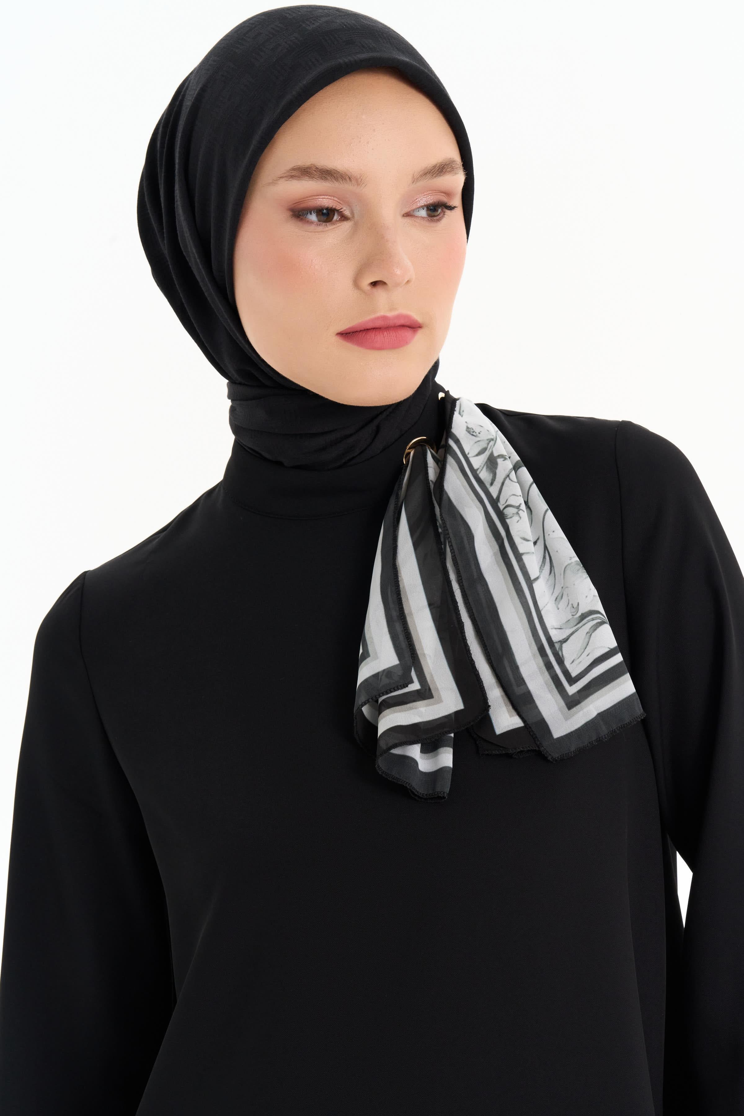 Geometrik Desen Pamuk Eşarp - Siyah TUGBA
