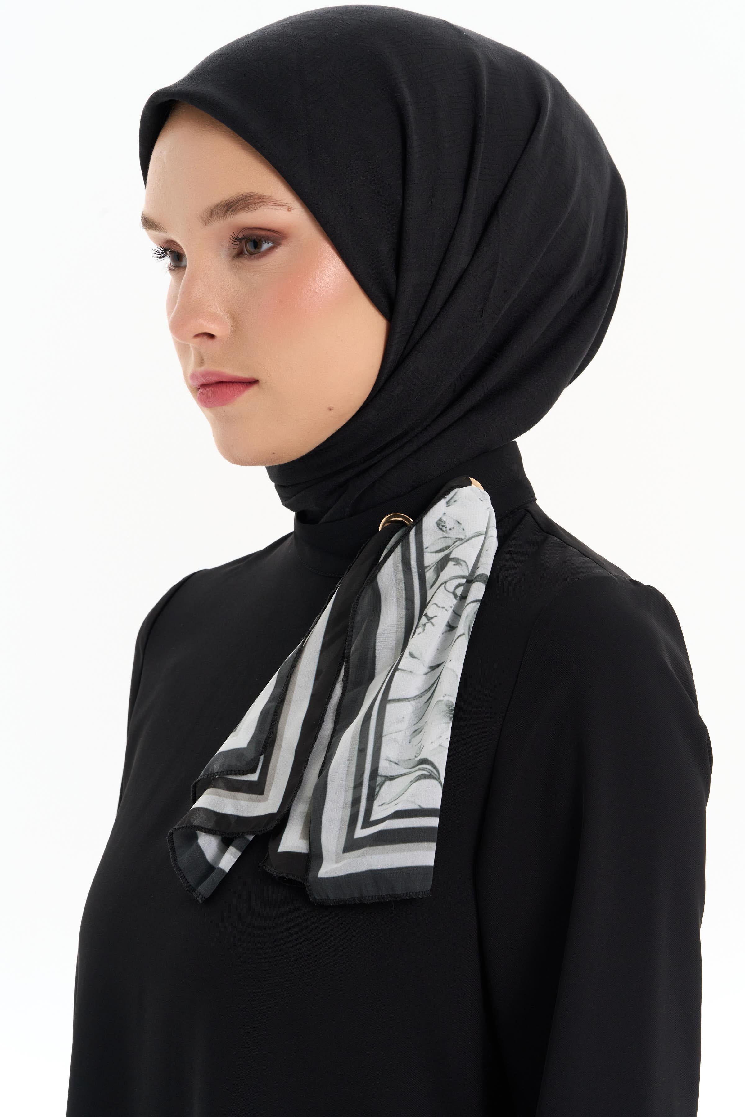 Geometrik Desen Pamuk Eşarp - Siyah TUGBA