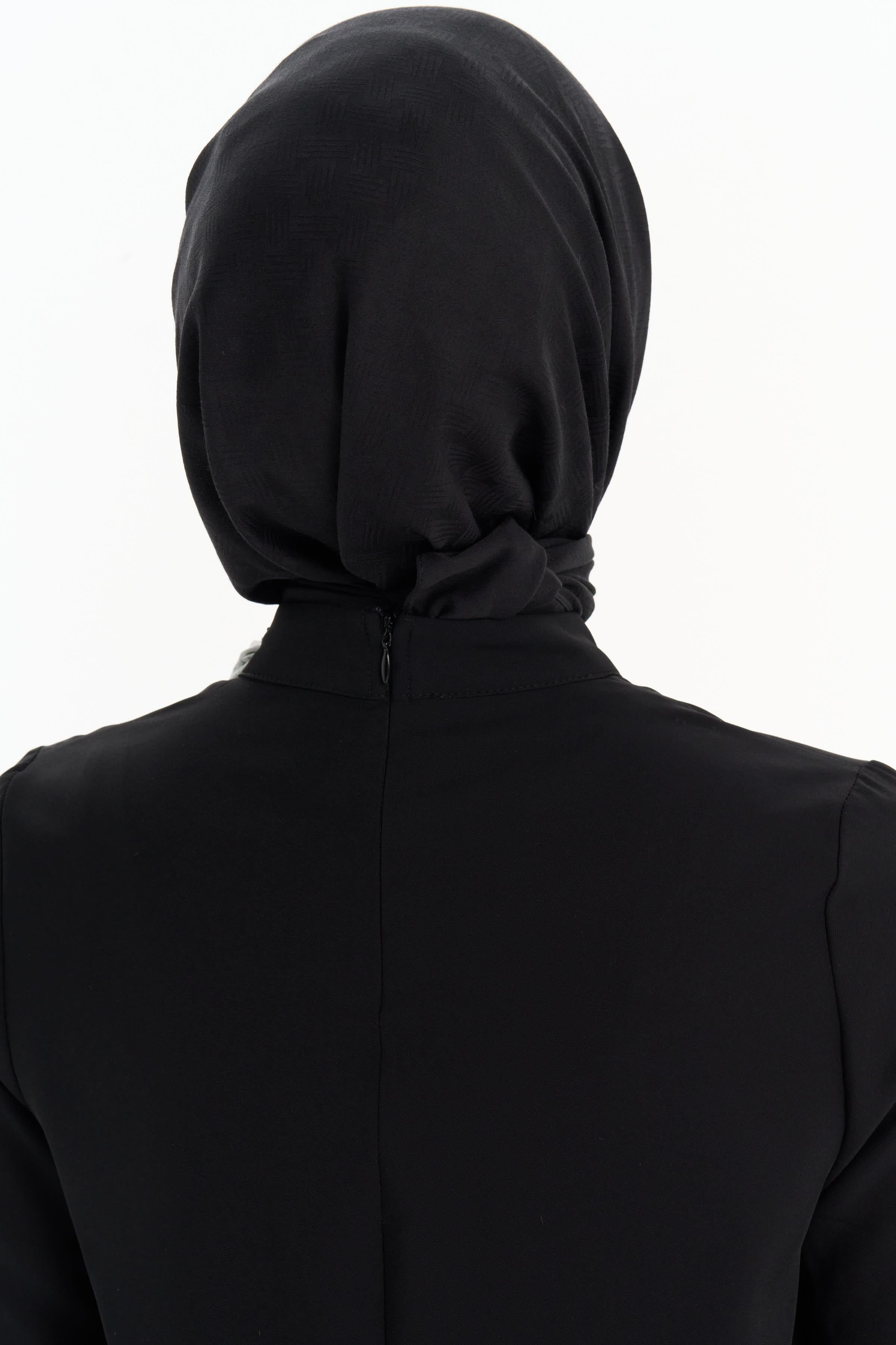 Geometrik Desen Pamuk Eşarp - Siyah TUGBA