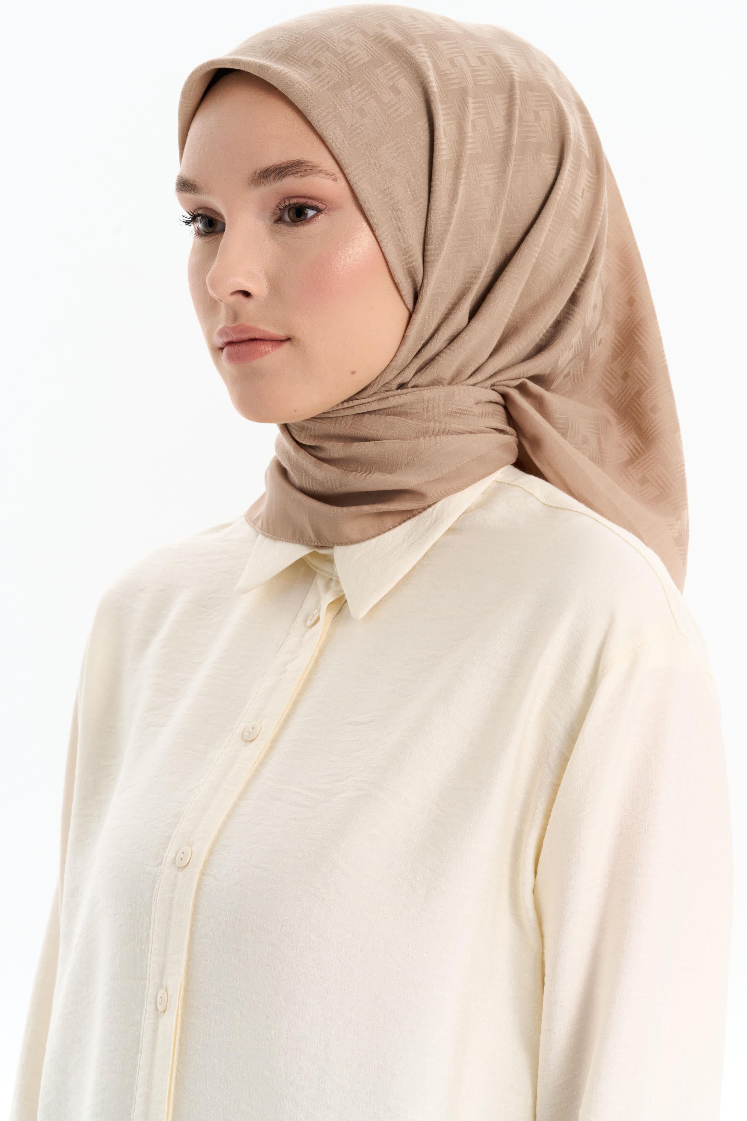 Geometrik Desen Pamuk Eşarp - Vizon TUGBA