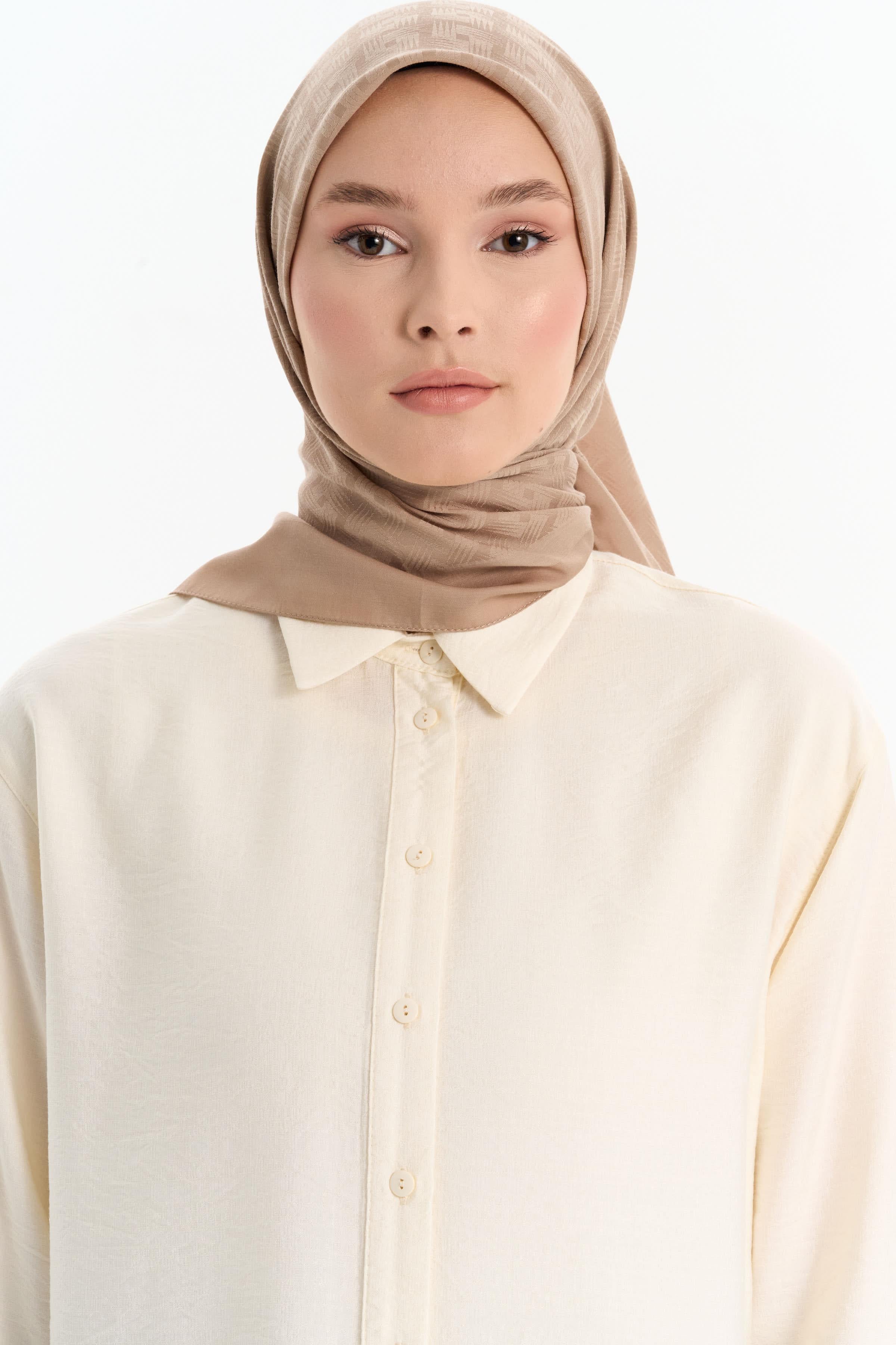 Geometrik Desen Pamuk Eşarp - Vizon TUGBA