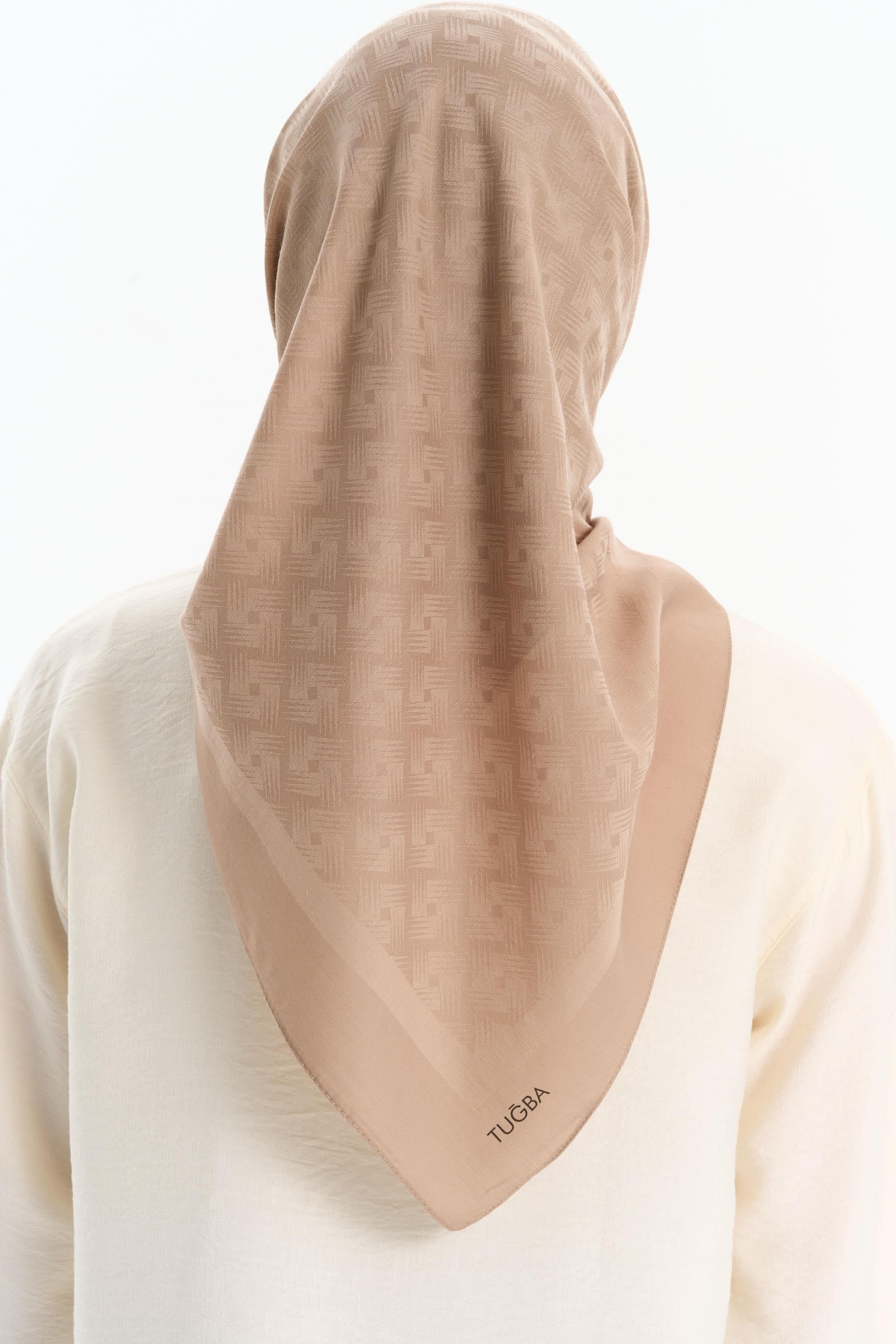 Geometrik Desen Pamuk Eşarp - Vizon TUGBA