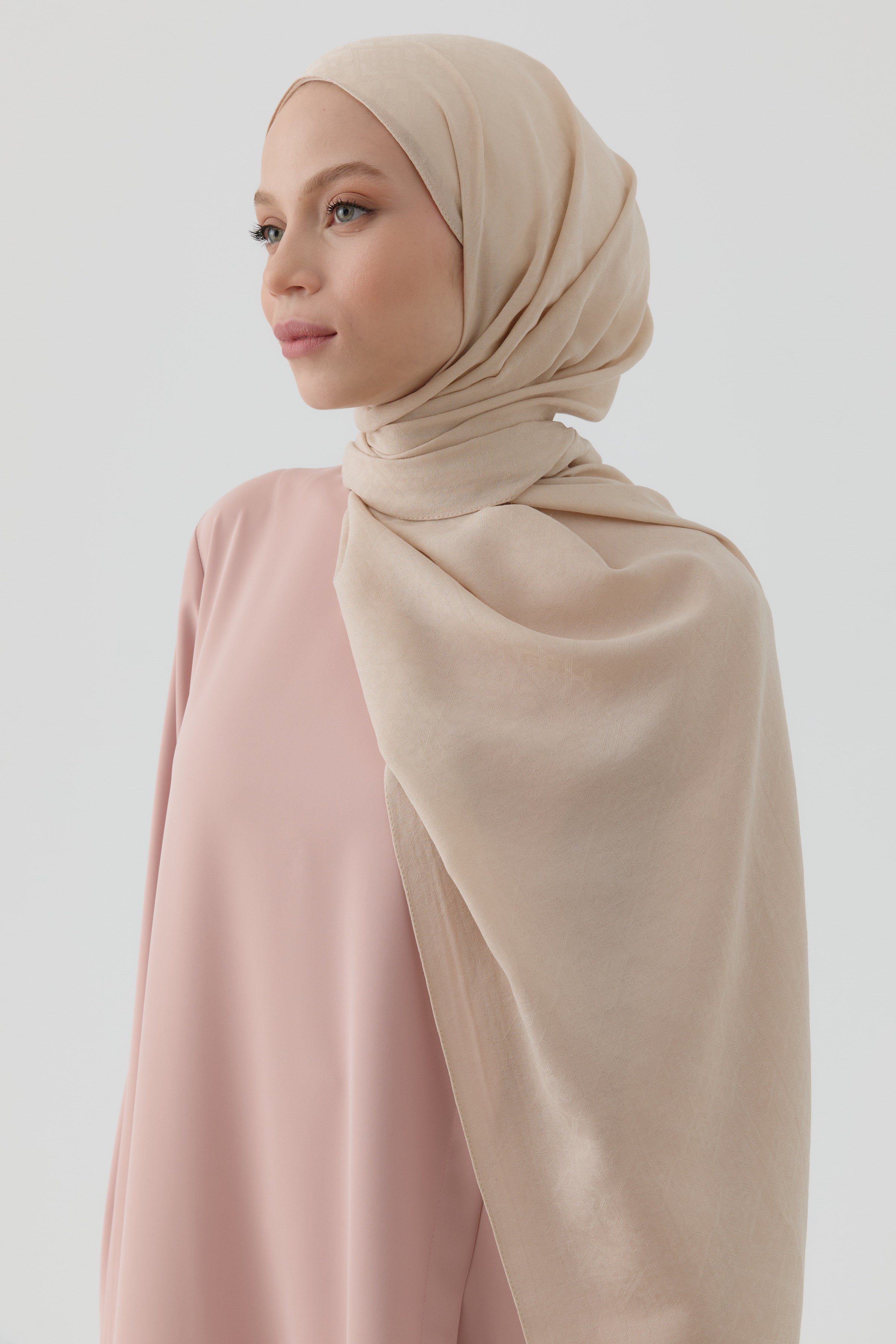 Geometrik Desen Pamuk Şal - Bej TUGBA