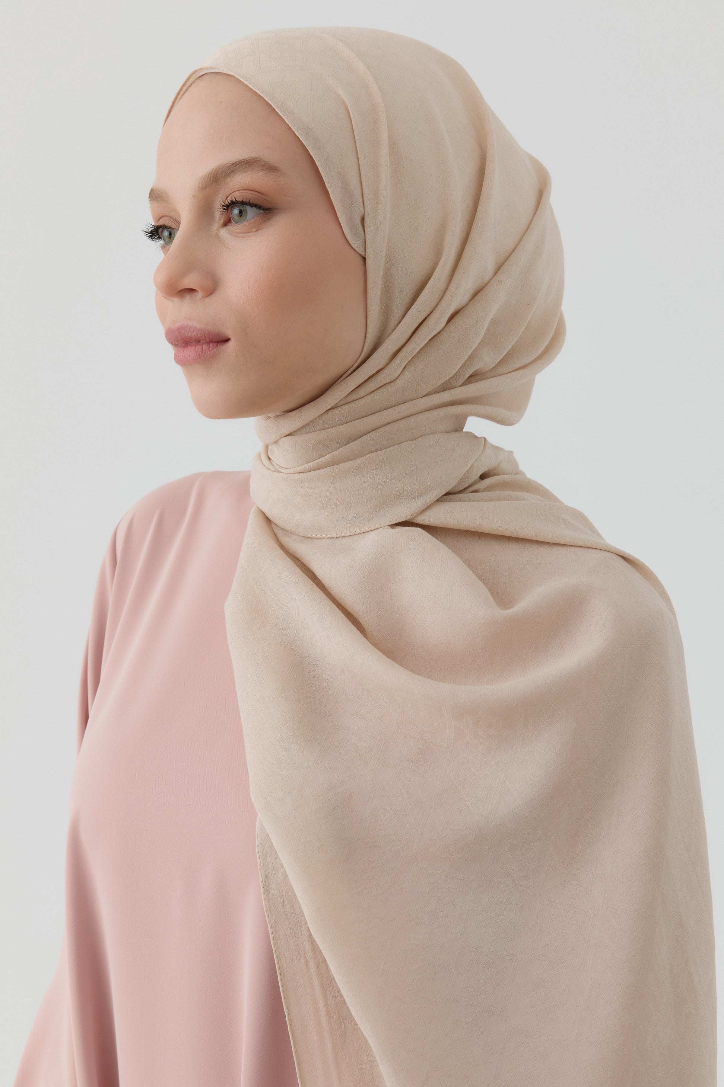 Geometrik Desen Pamuk Şal - Bej TUGBA