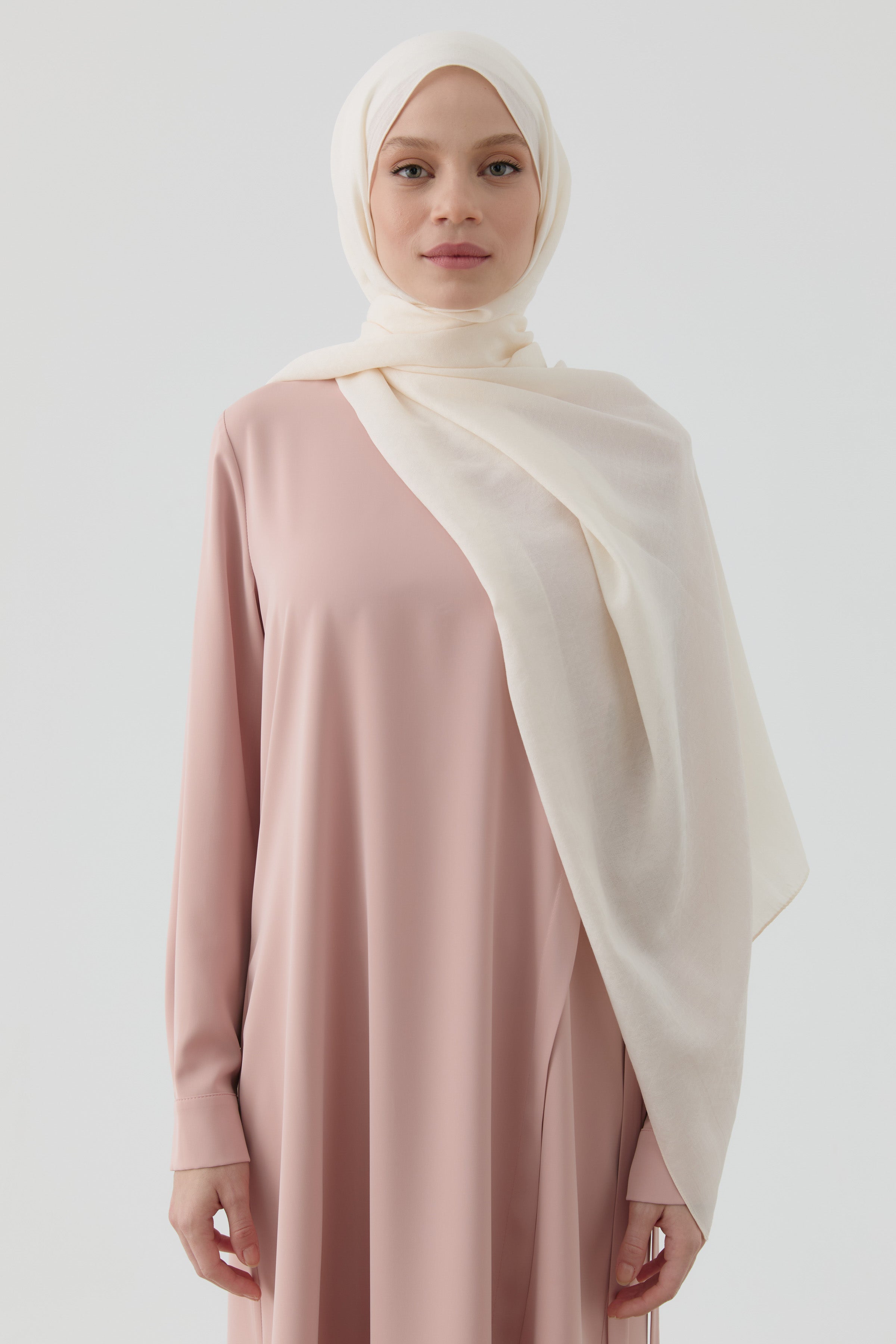 Geometrik Desen Pamuk Şal - Ekru TUGBA