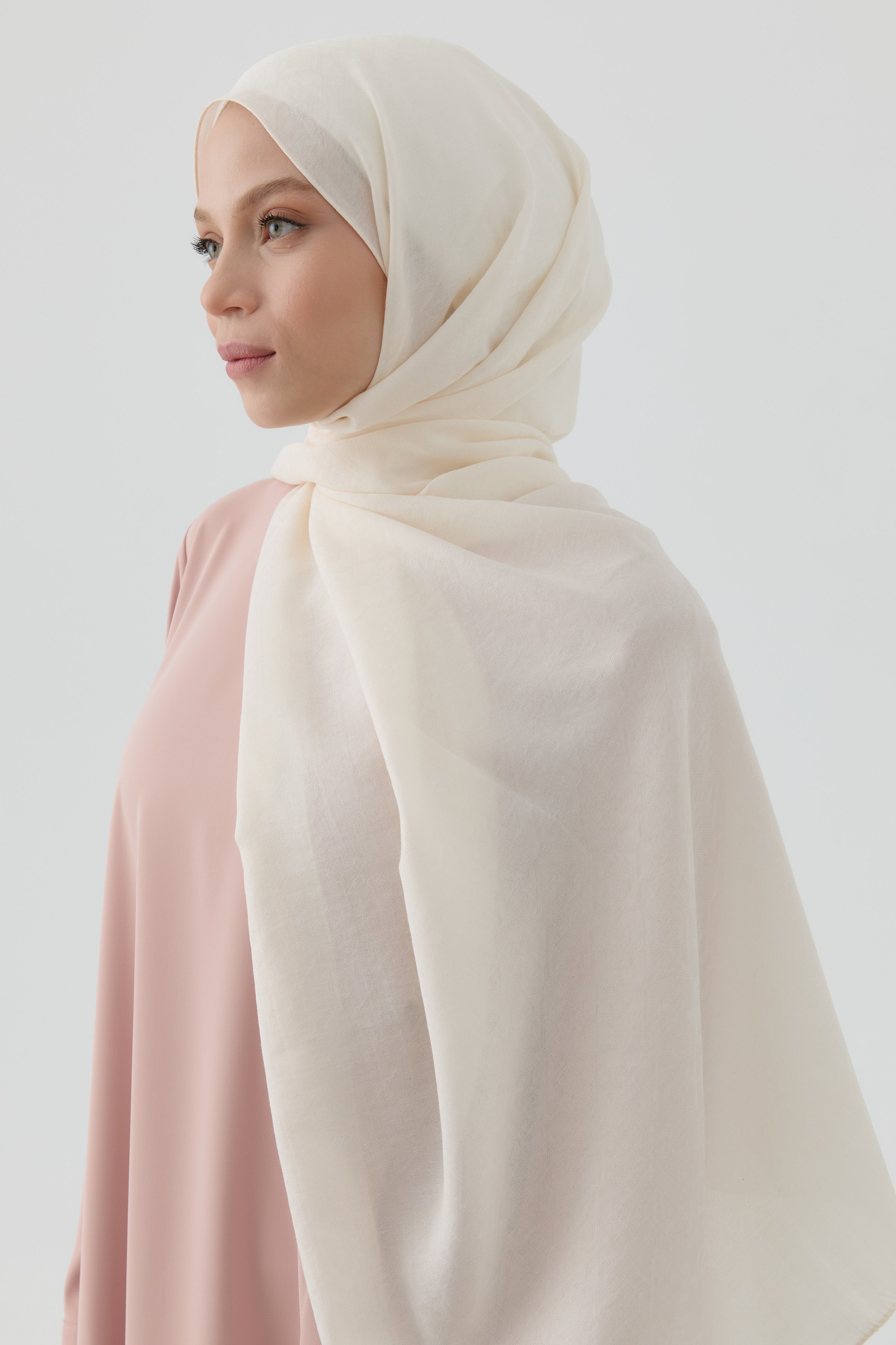 Geometrik Desen Pamuk Şal - Ekru TUGBA