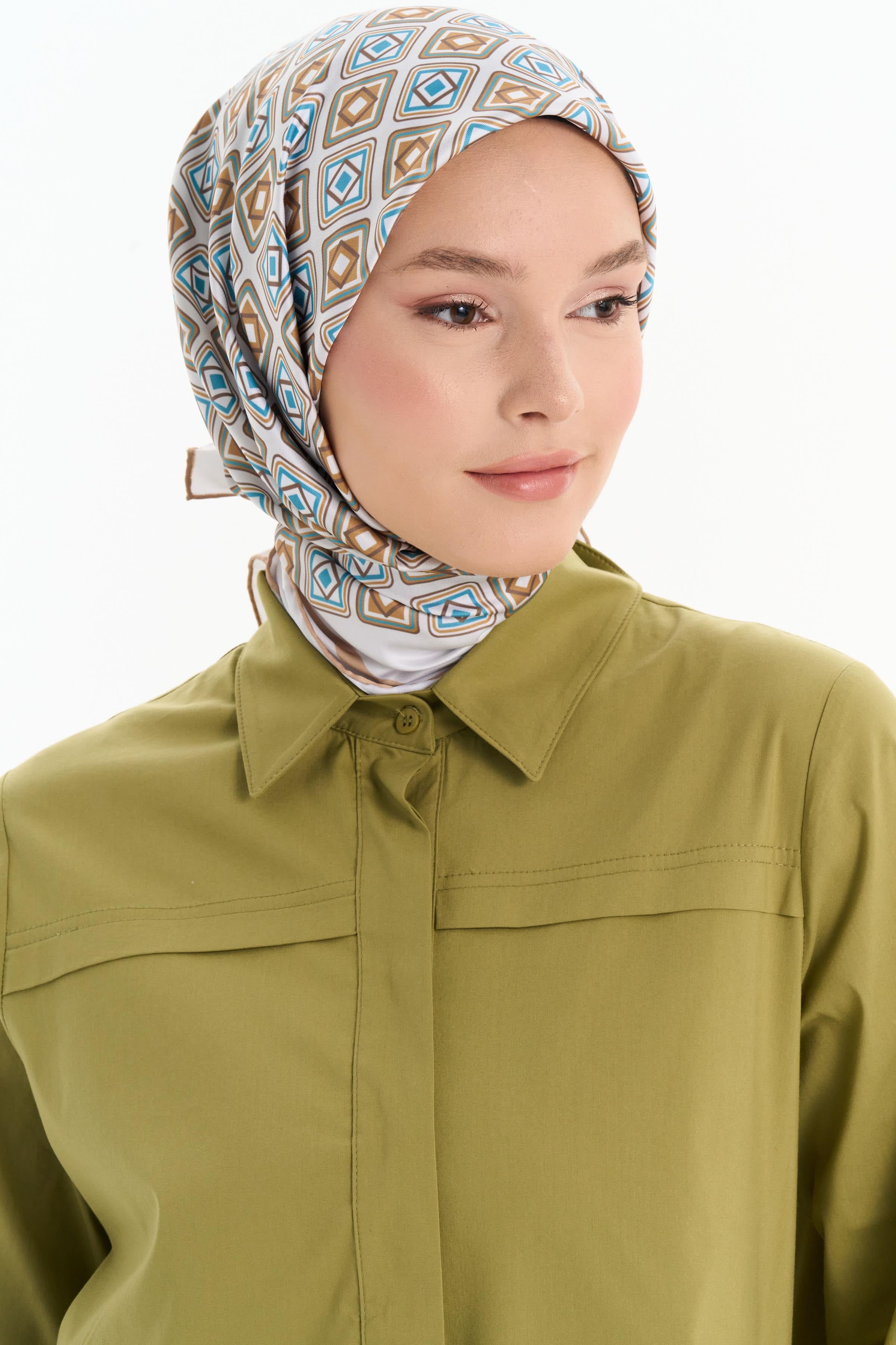 Karesel Desenli Stil Eşarp - Hardal TUGBA