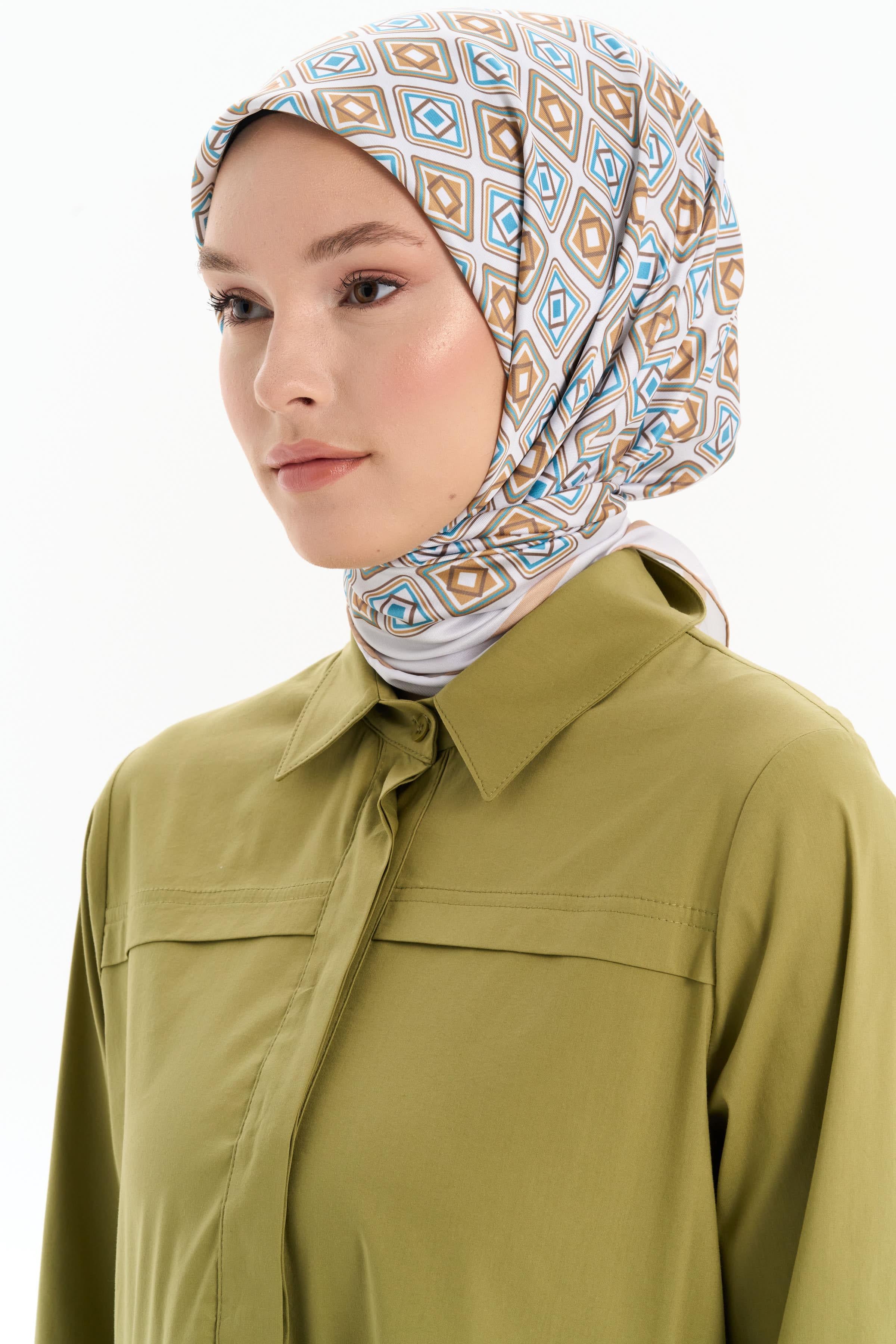 Karesel Desenli Stil Eşarp - Hardal TUGBA