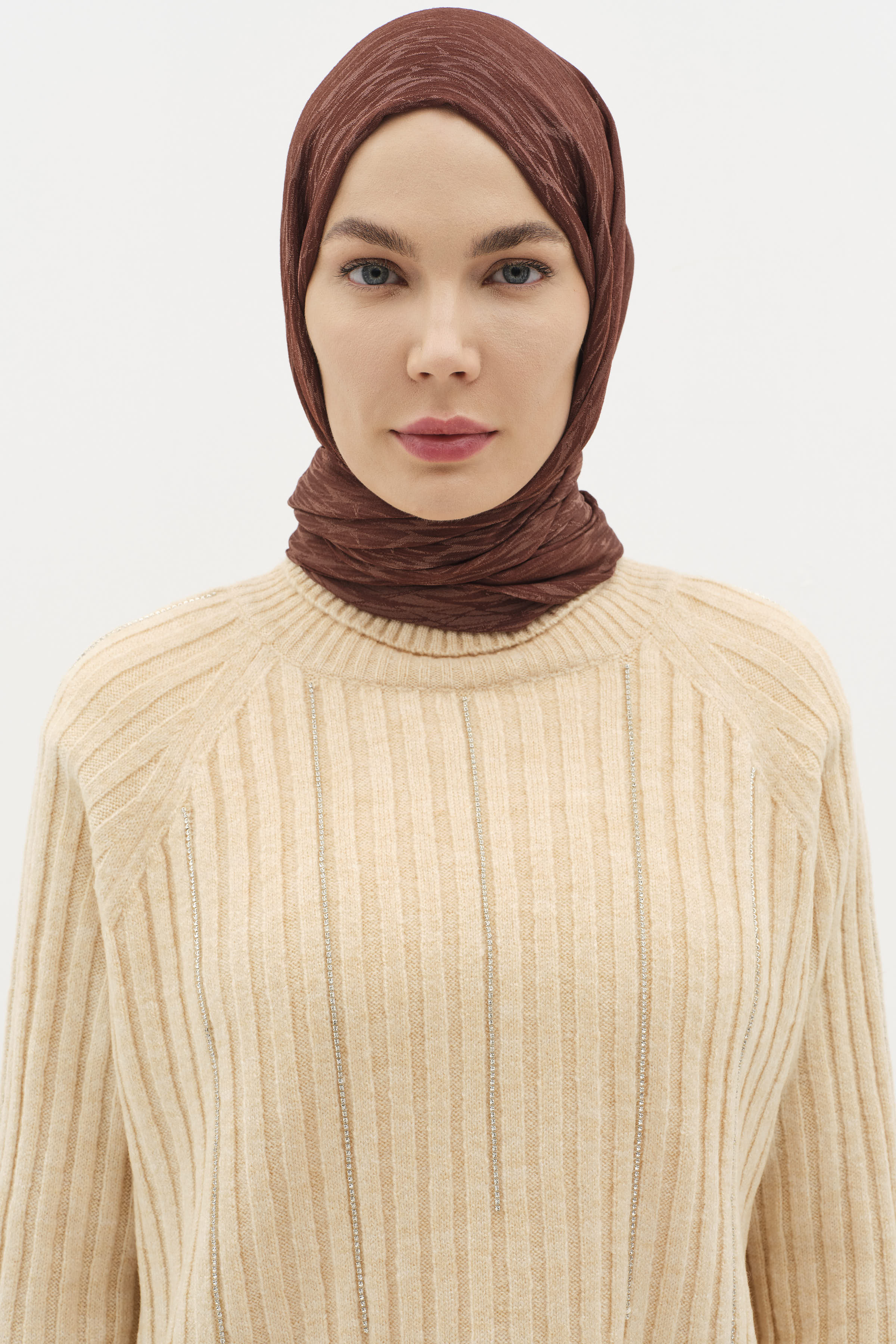 Karışık Desenli Floş Şal - Bakır TUGBA