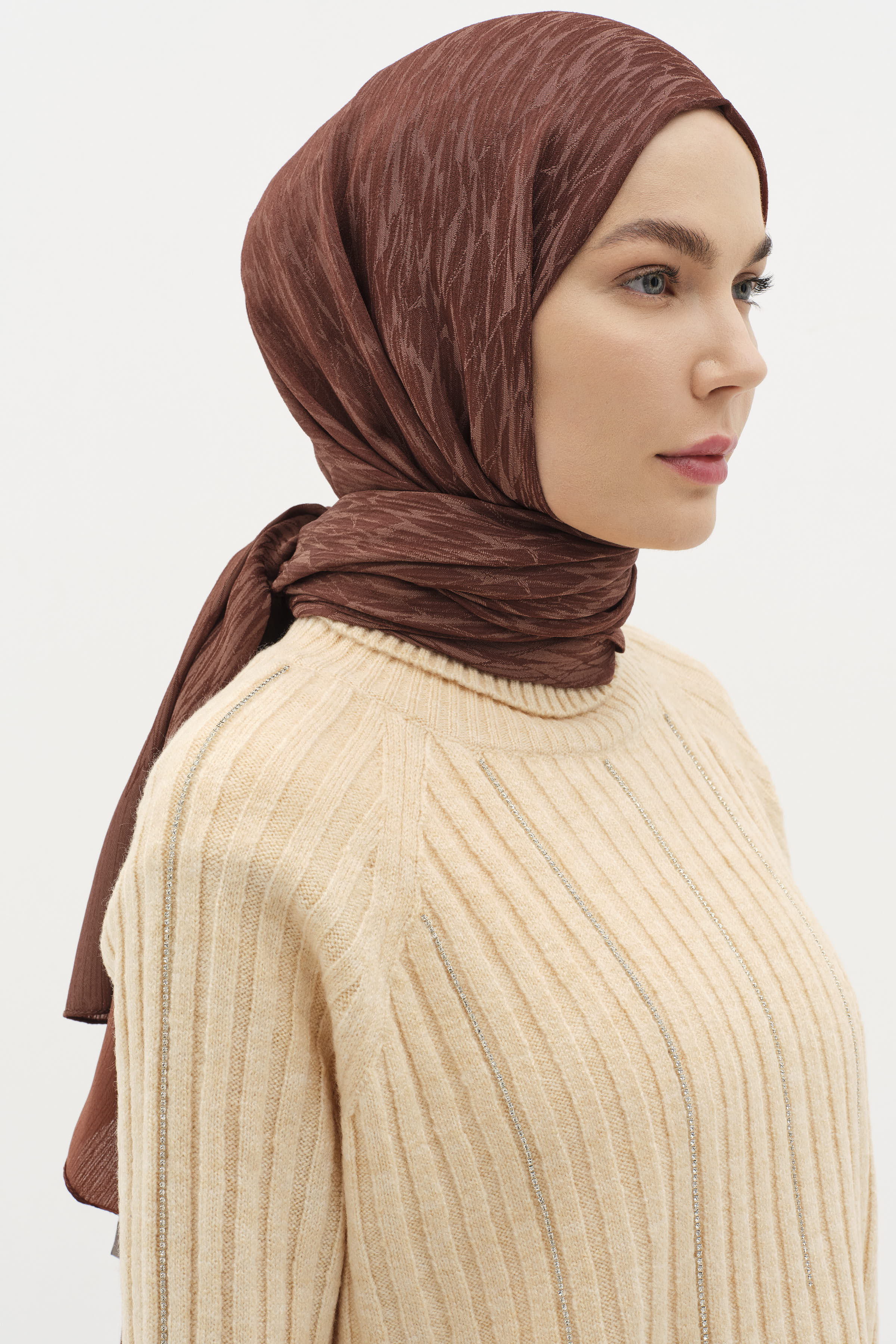 Karışık Desenli Floş Şal - Bakır TUGBA