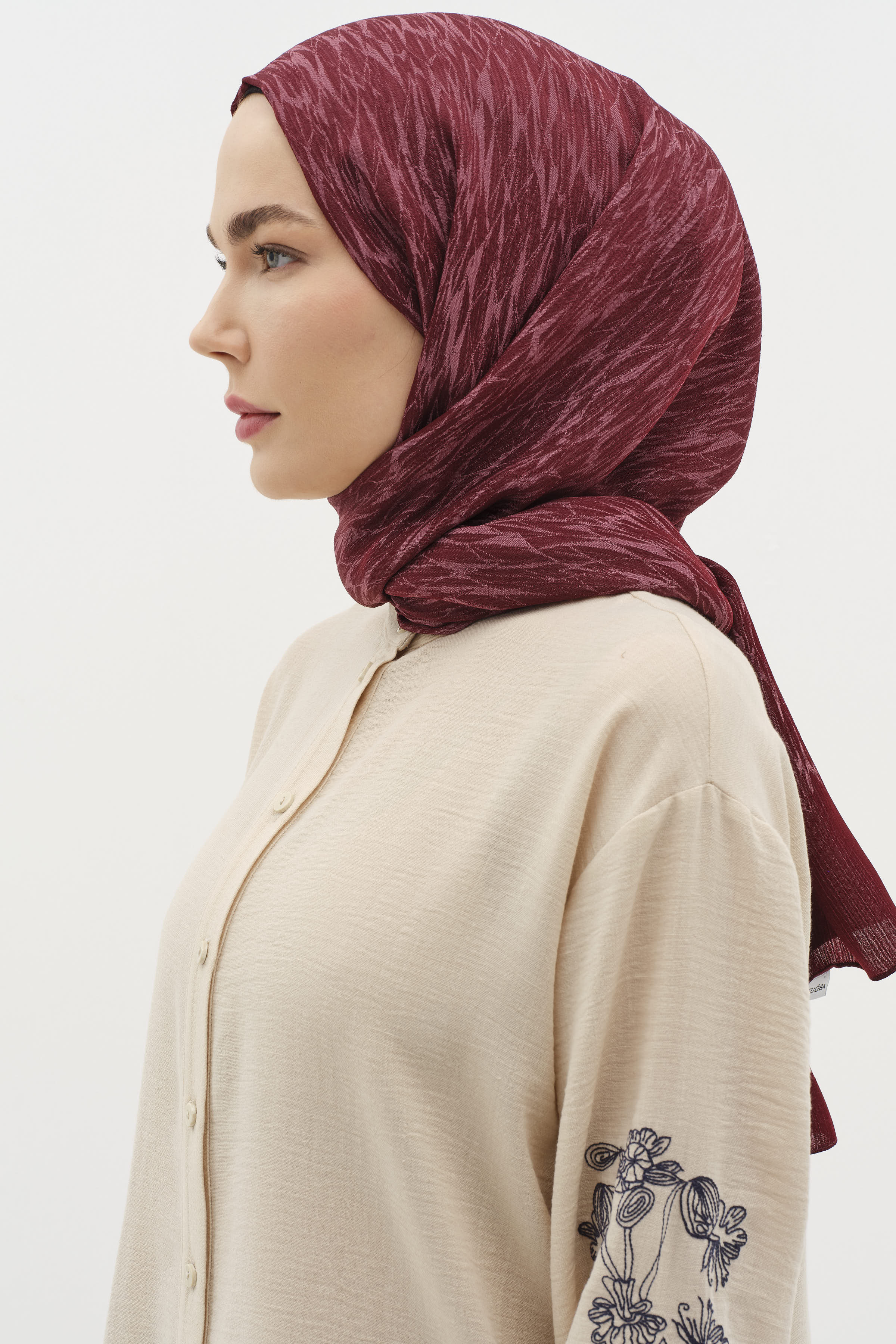 Karışık Desenli Floş Şal - Bordo TUĞBA