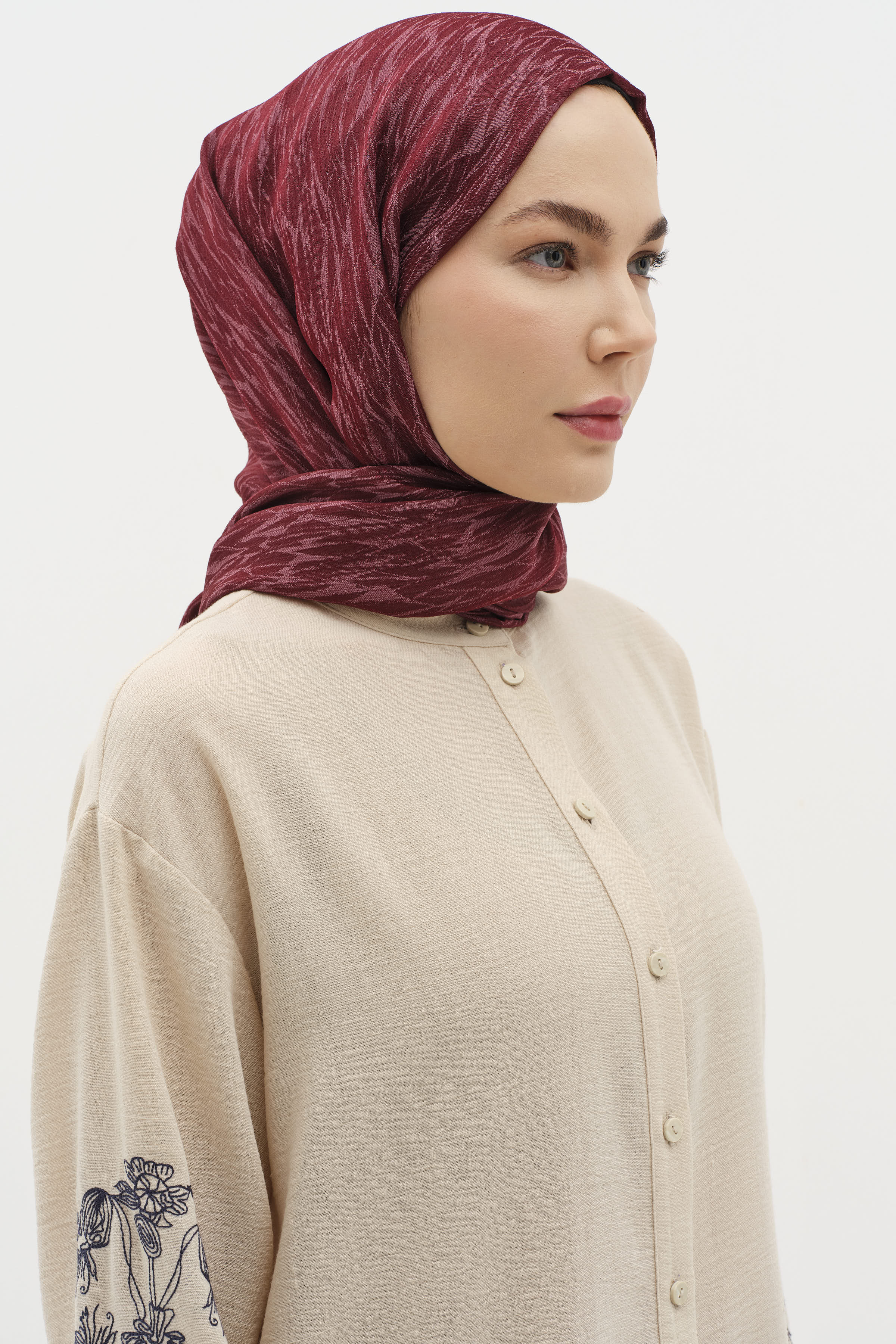 Karışık Desenli Floş Şal - Bordo TUĞBA