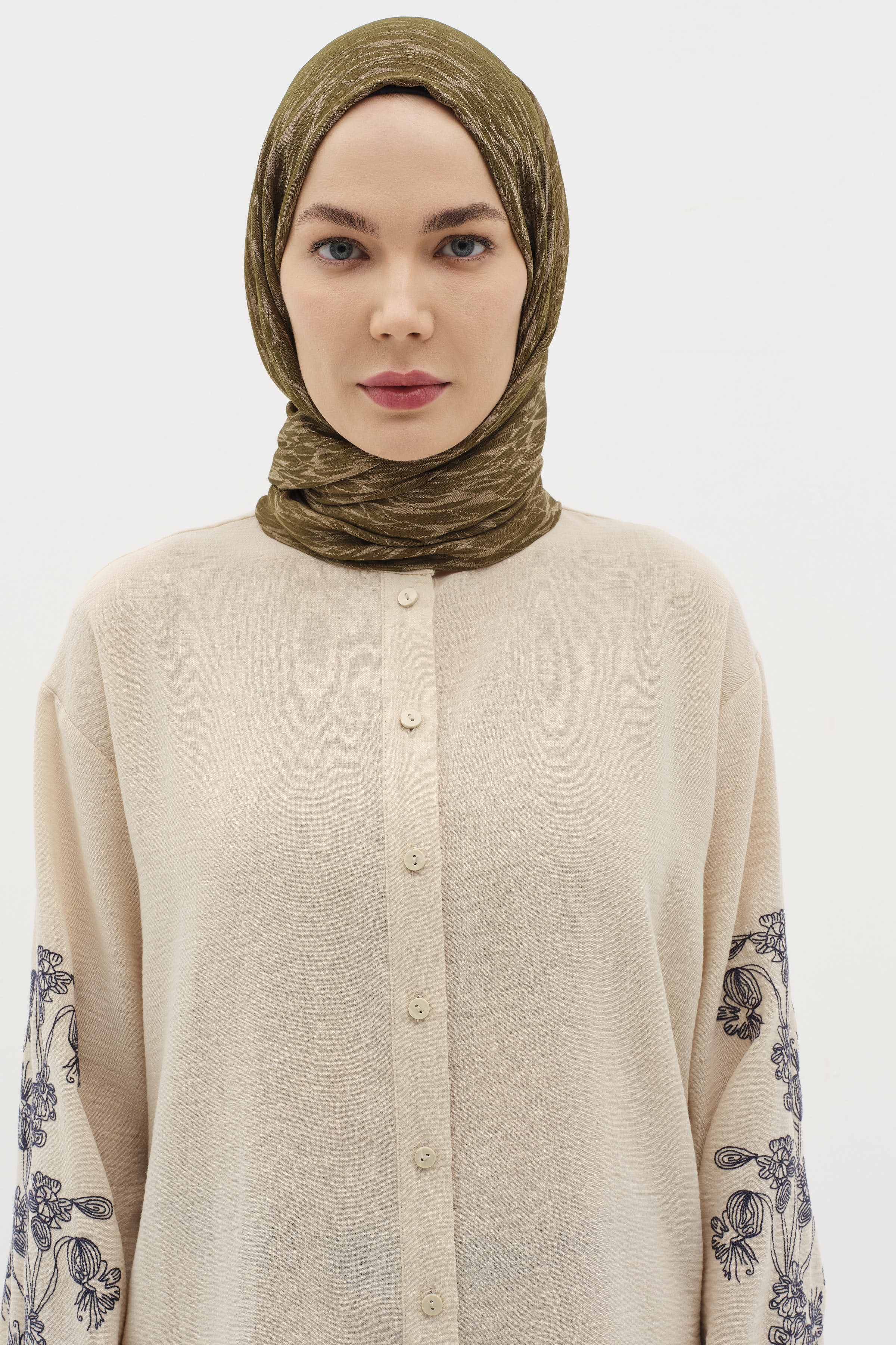 Karışık Desenli Floş Şal - Haki TUGBA