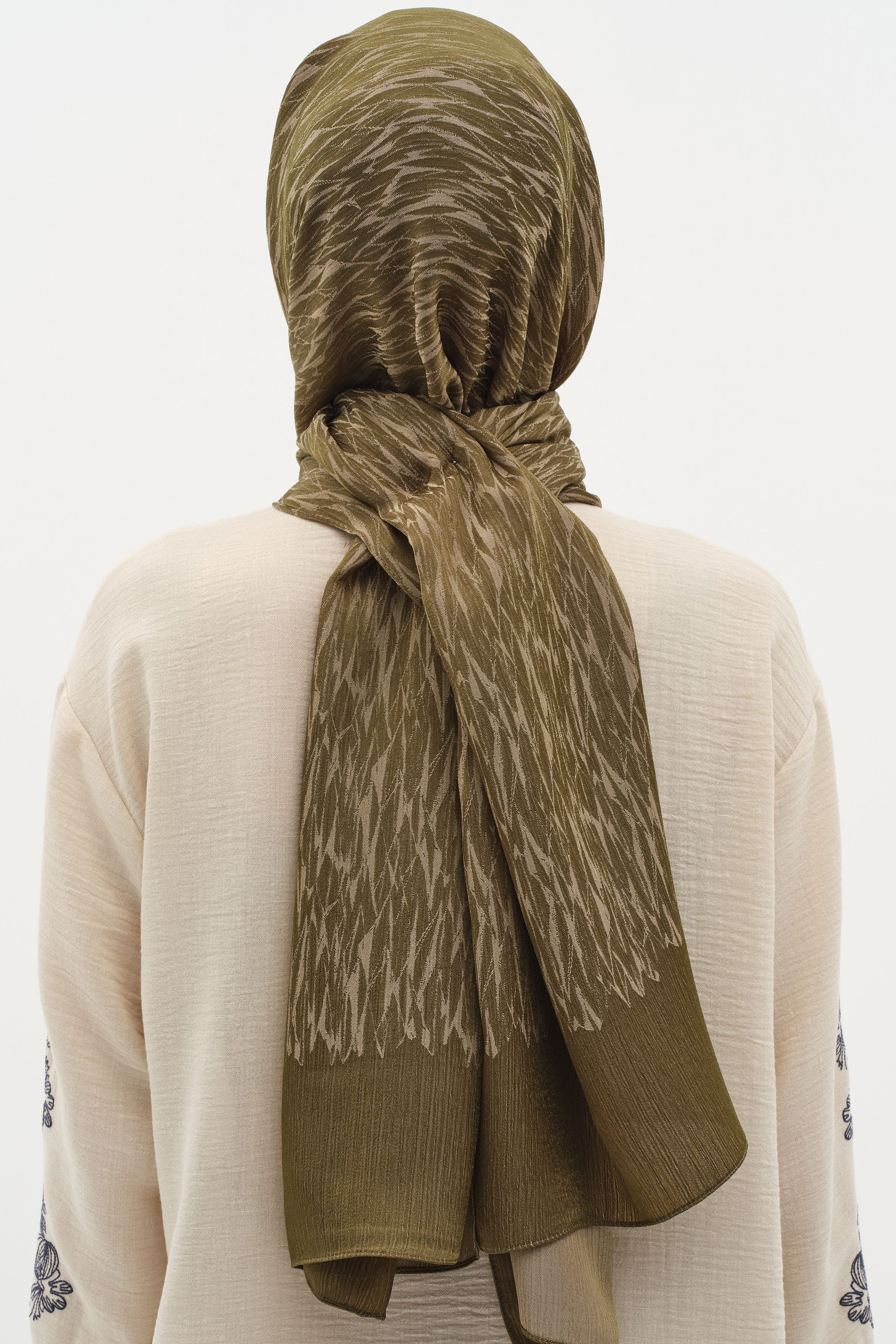 Karışık Desenli Floş Şal - Haki TUGBA