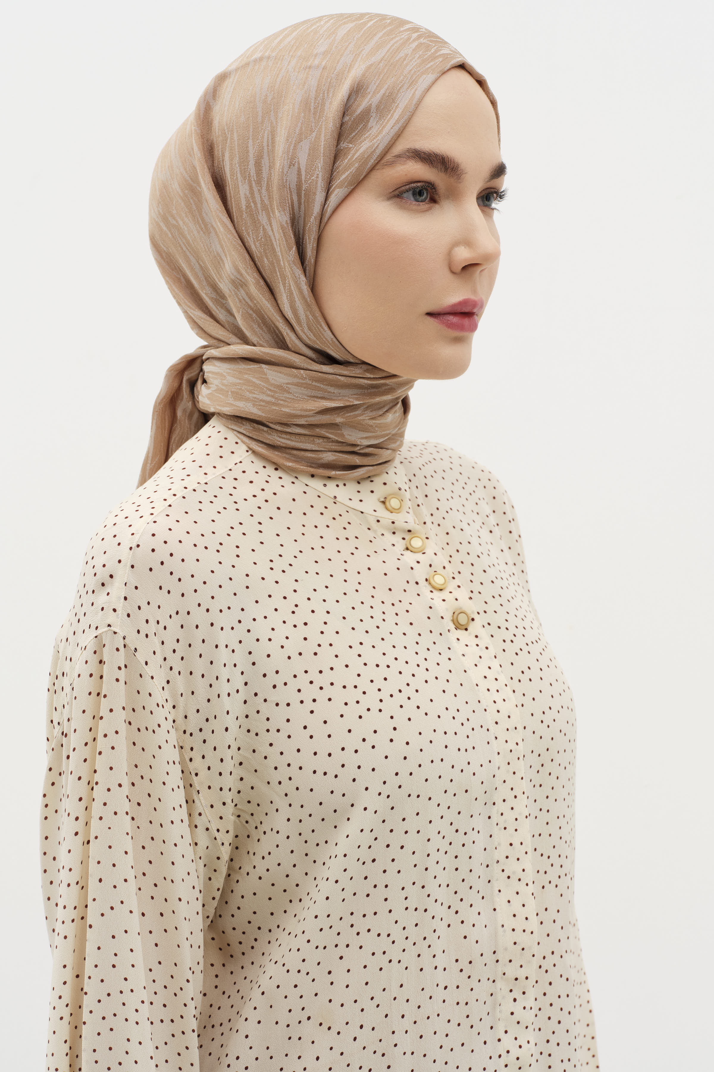 Karışık Desenli Floş Şal - Vizon TUĞBA