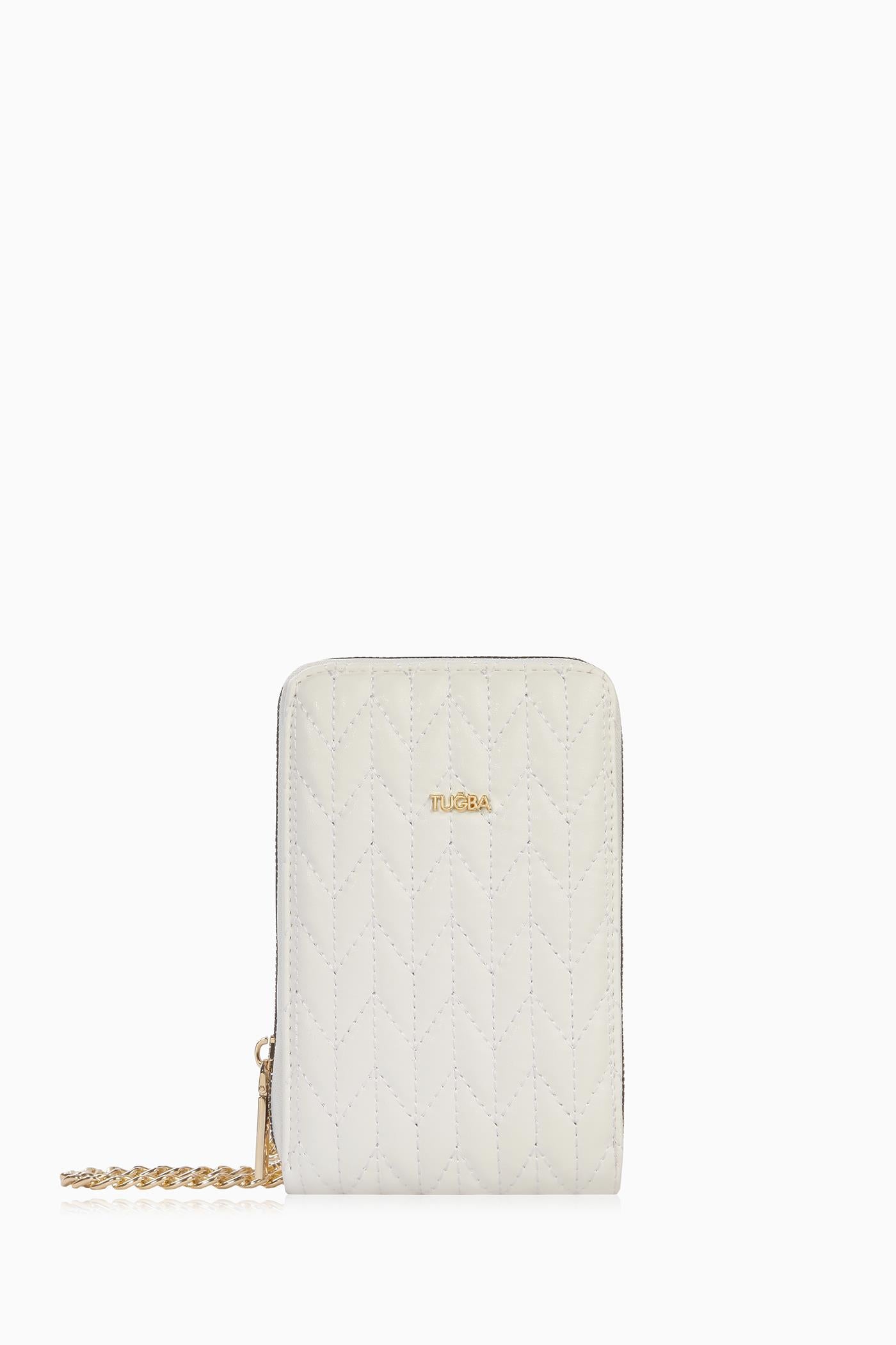 Kartlıklı Telefon Çantası - Beyaz TUGBA