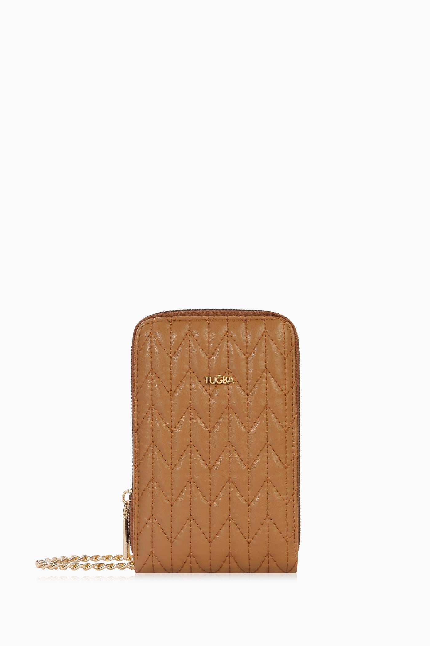 Kartlıklı Telefon Çantası - Taba TUGBA