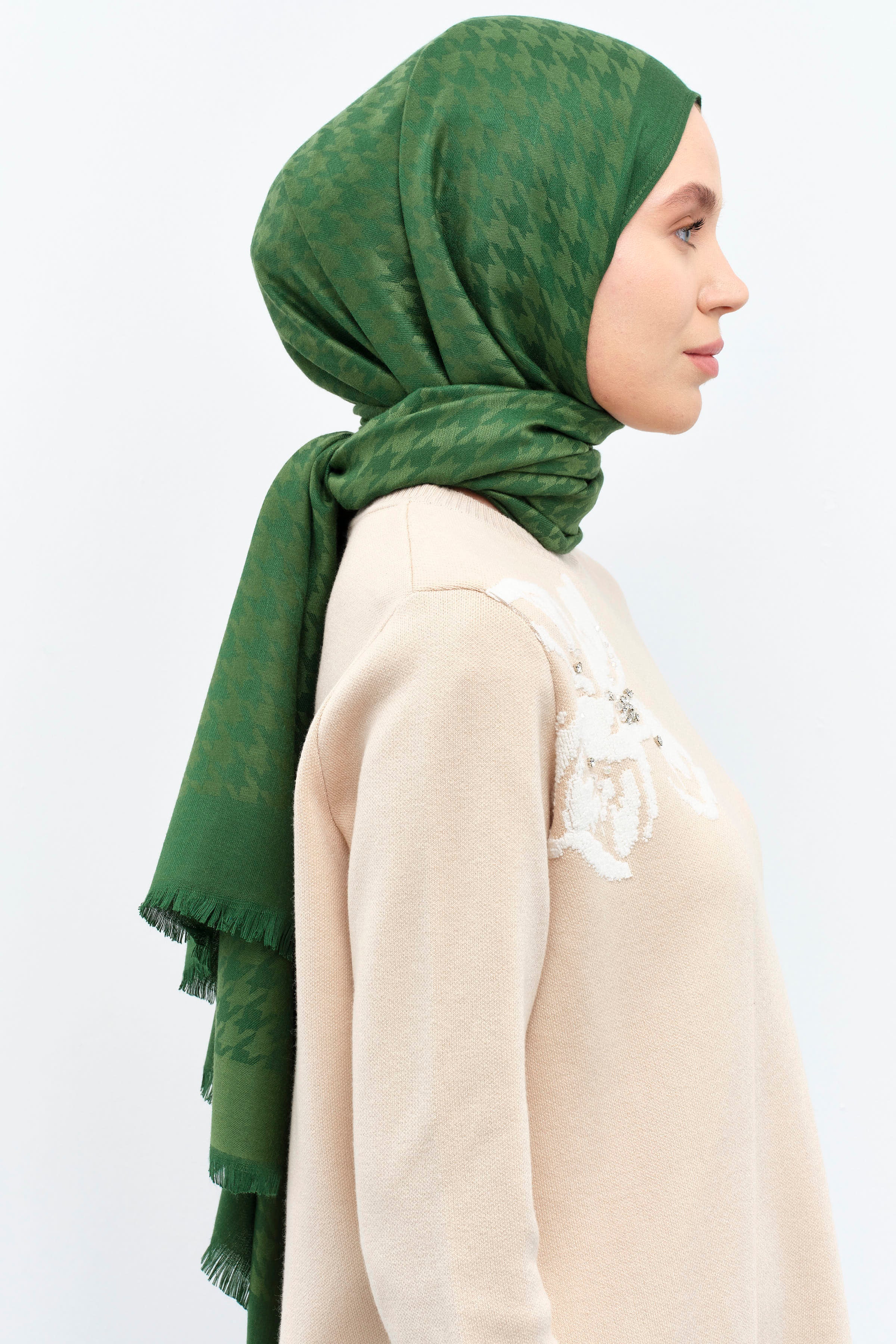 Kazayağı Desen Viskon Şal - Haki TUGBA