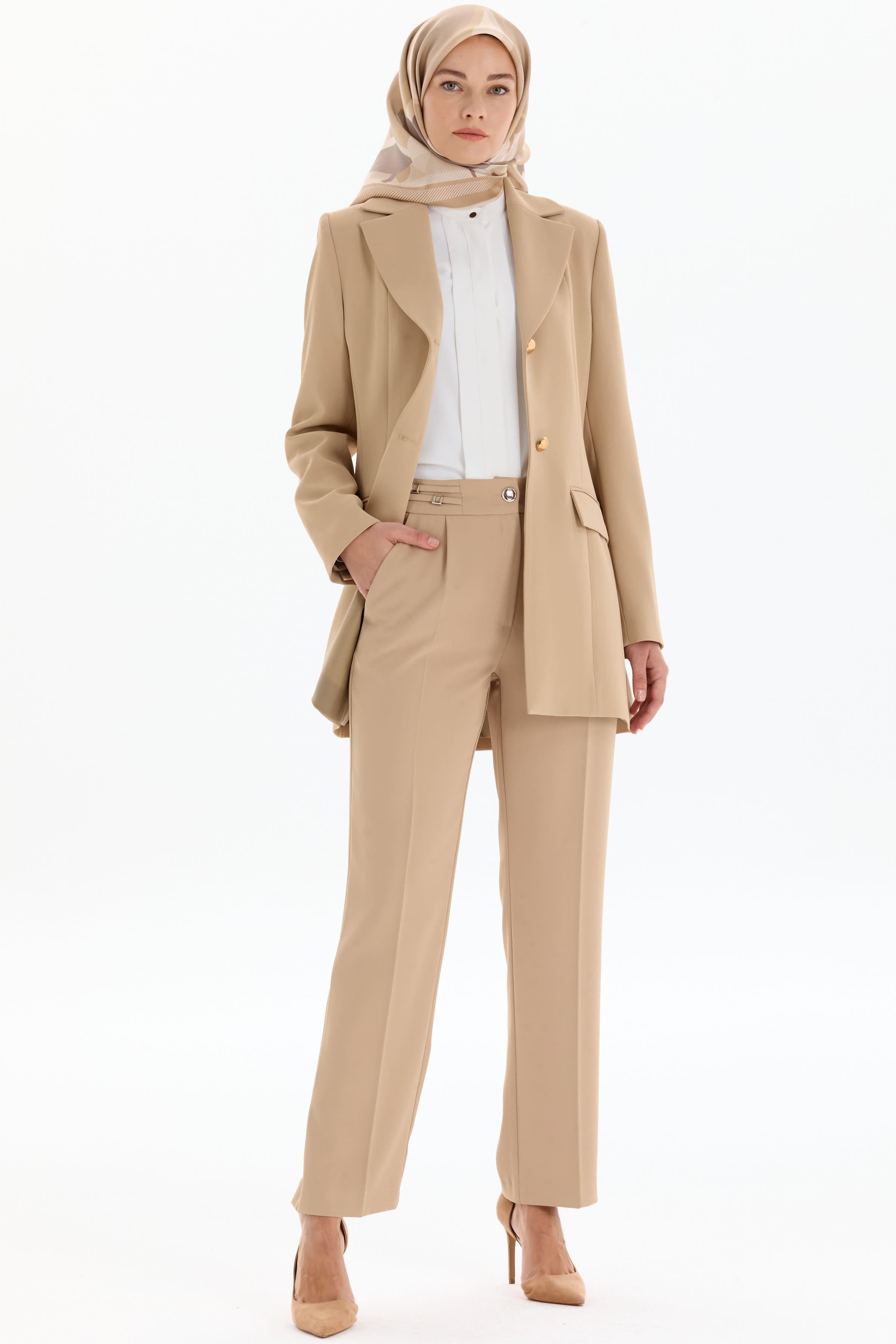 Kemer Detaylı Pantolon - Bej TUGBA