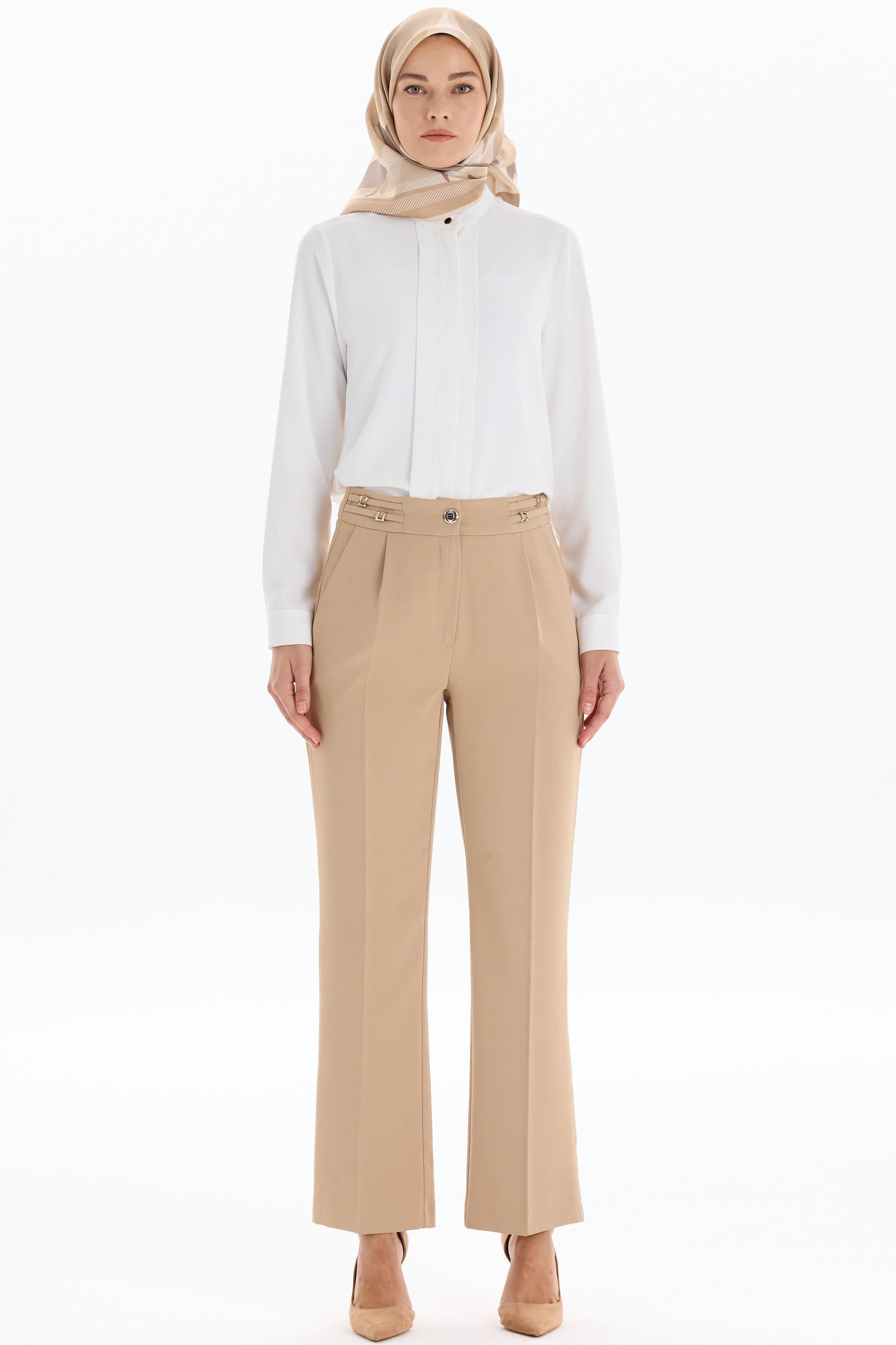 Kemer Detaylı Pantolon - Bej TUGBA