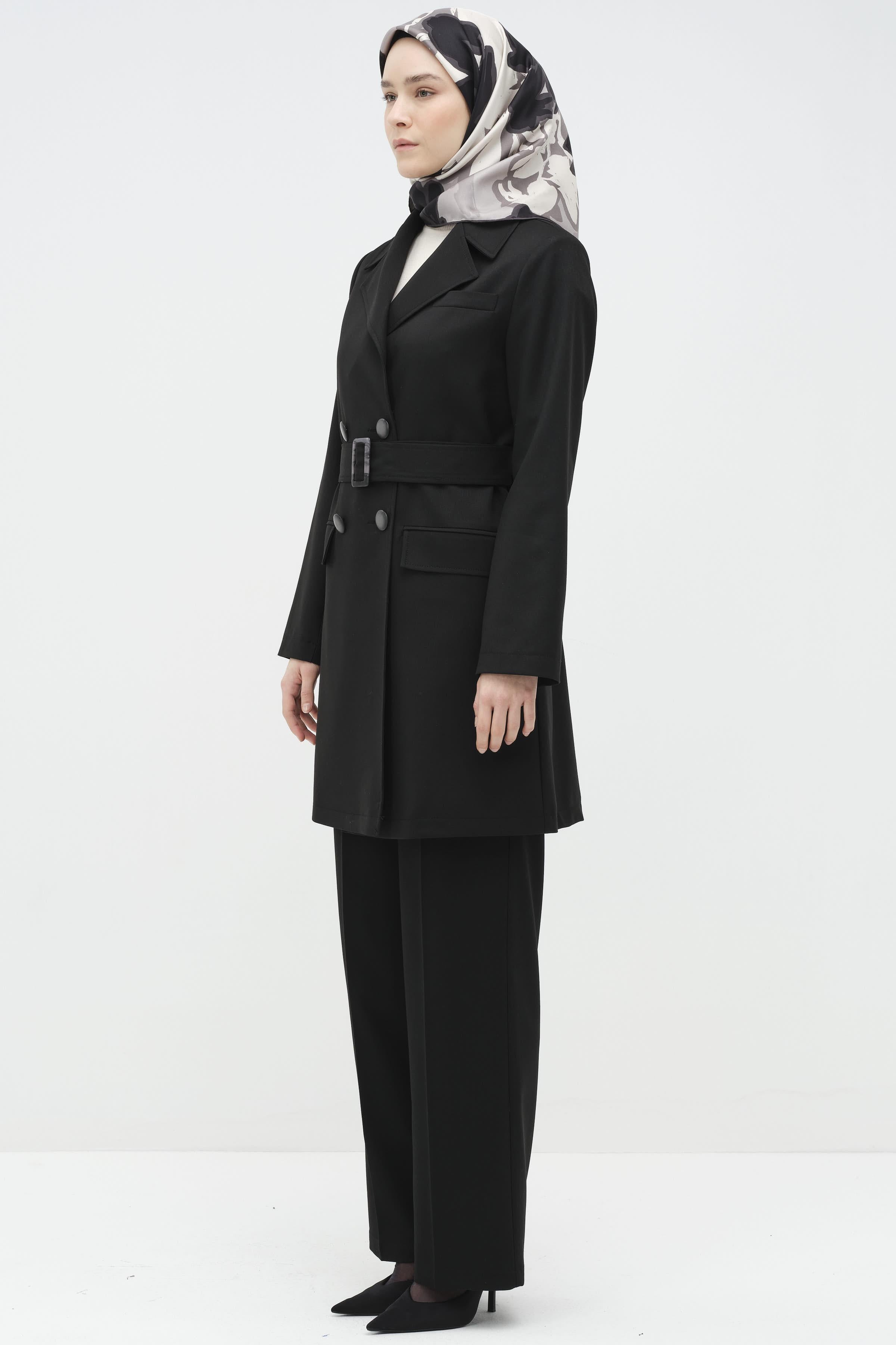 Kemeri Deri Garnili Pantolon - Siyah TUGBA