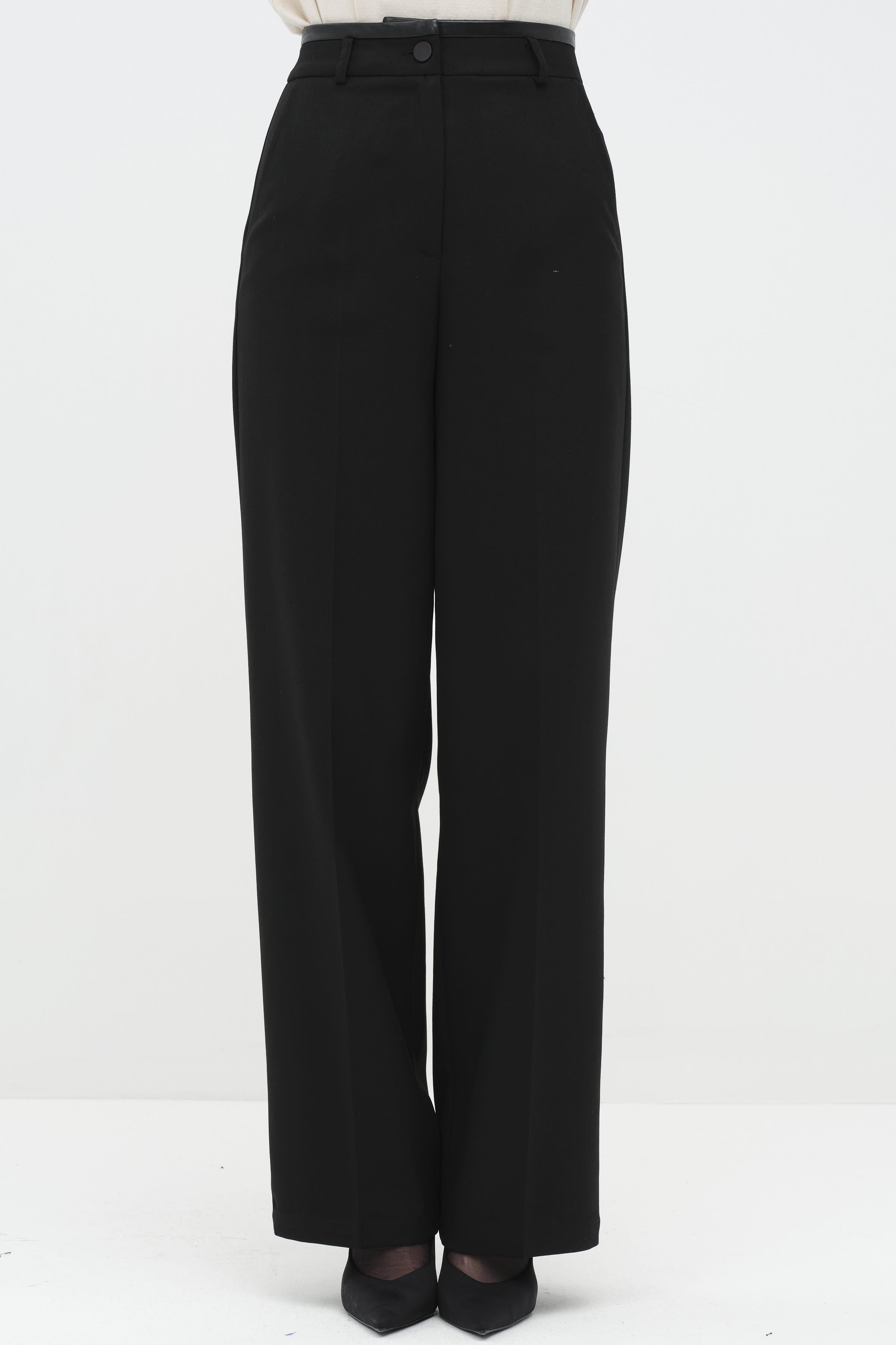 Kemeri Deri Garnili Pantolon - Siyah TUGBA