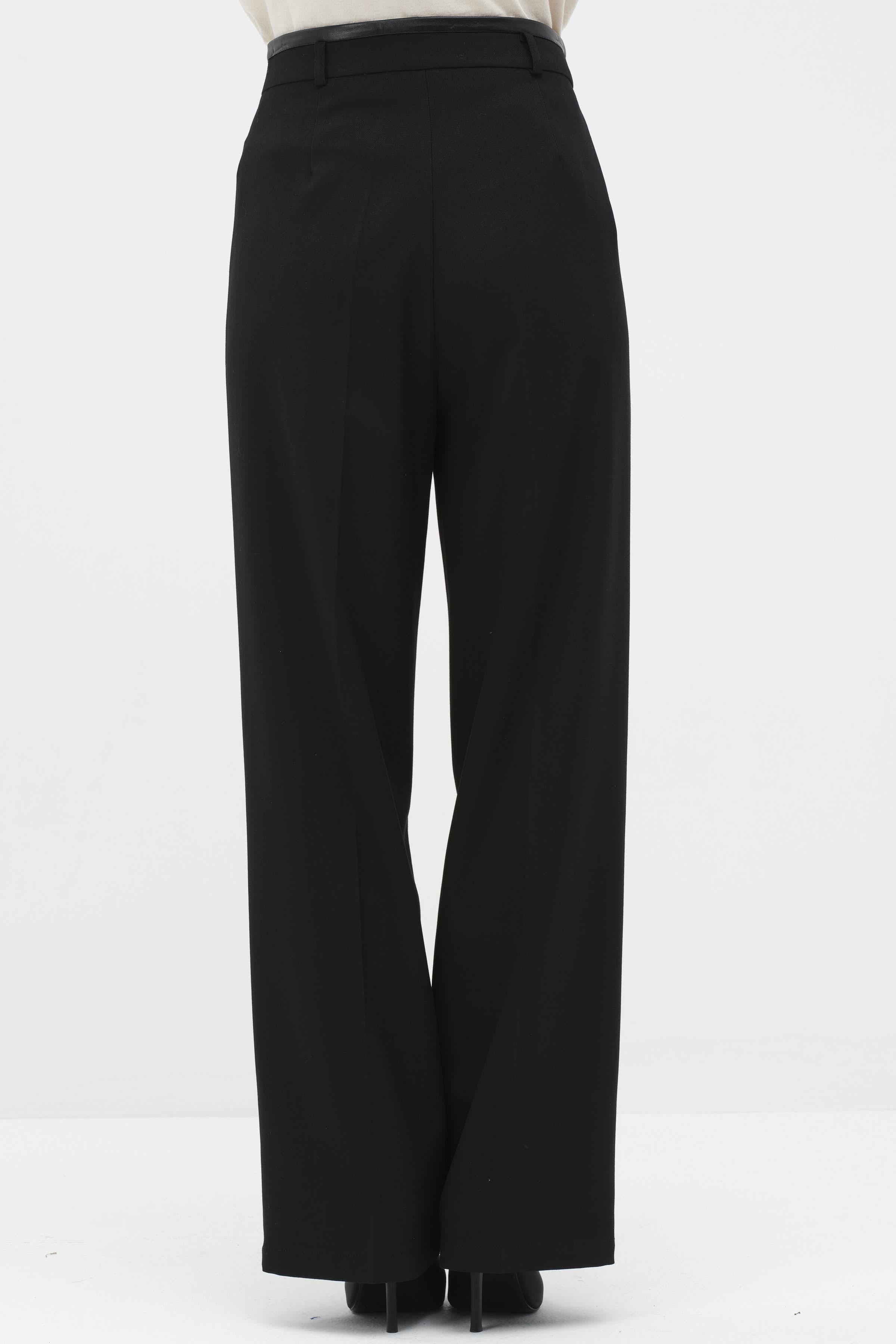 Kemeri Deri Garnili Pantolon - Siyah TUGBA