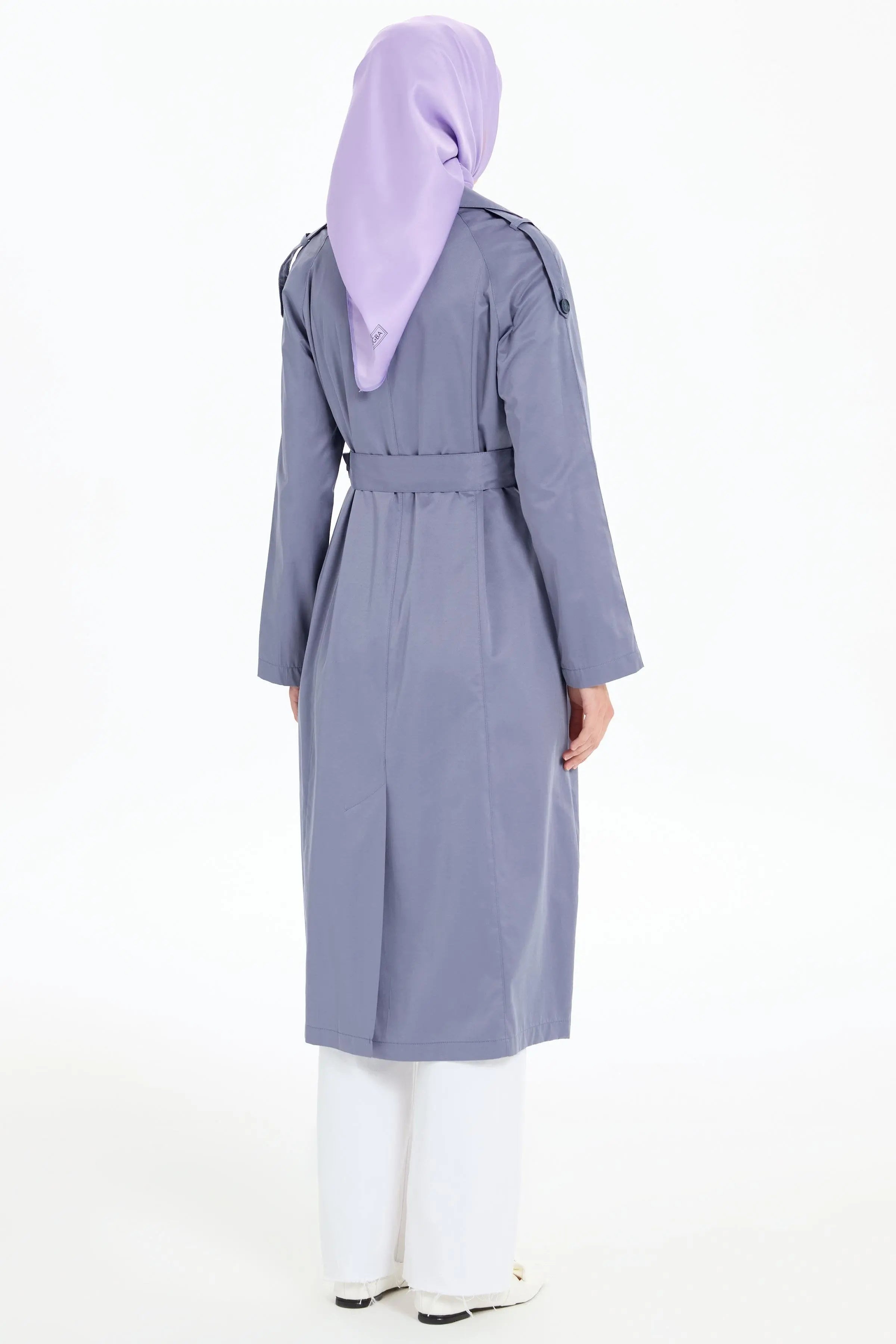 Kemerli Apoletli Trençkot - İndigo TUGBA