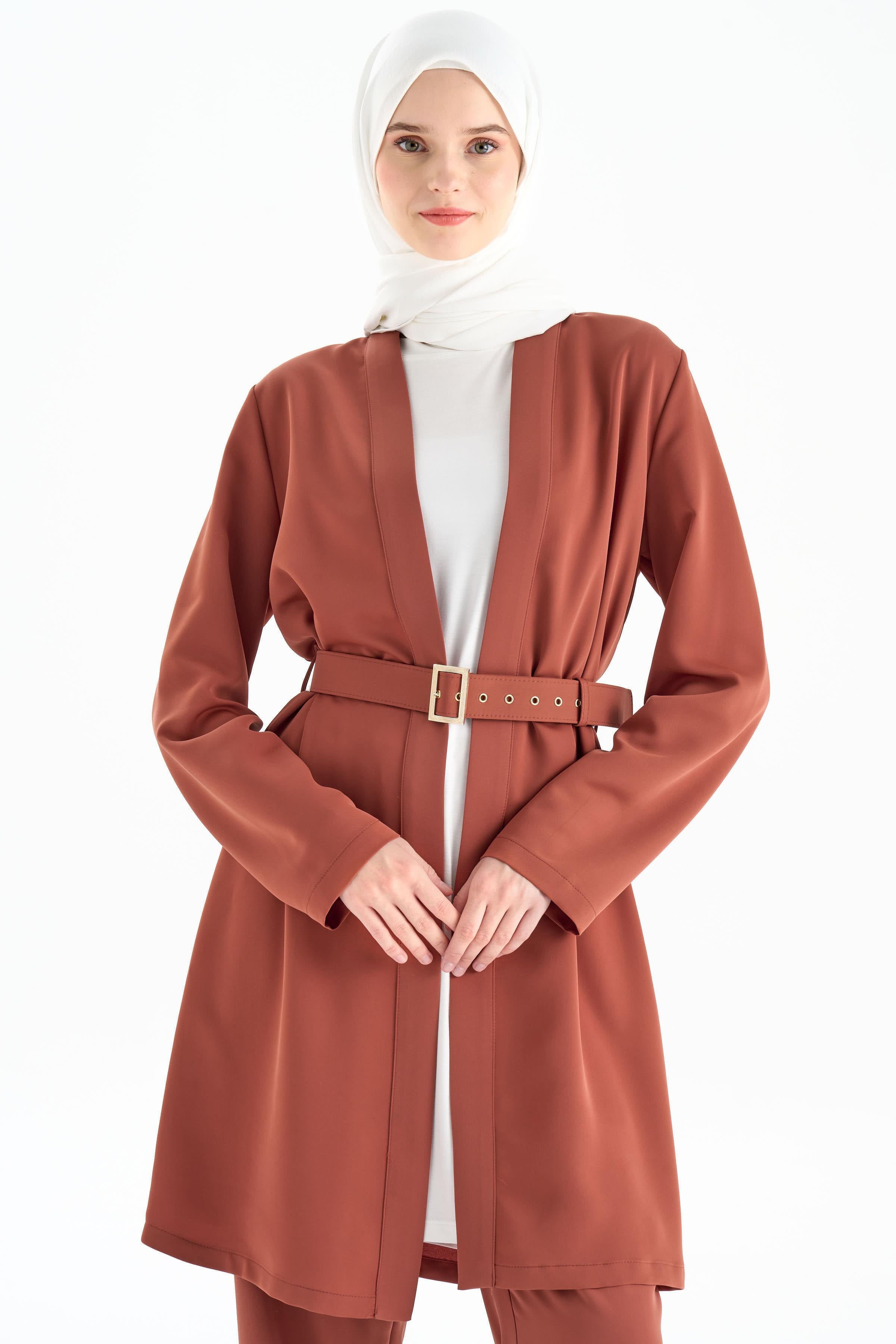 Kemerli Ceket Pantolon Takım - Açık Kahve TUGBA