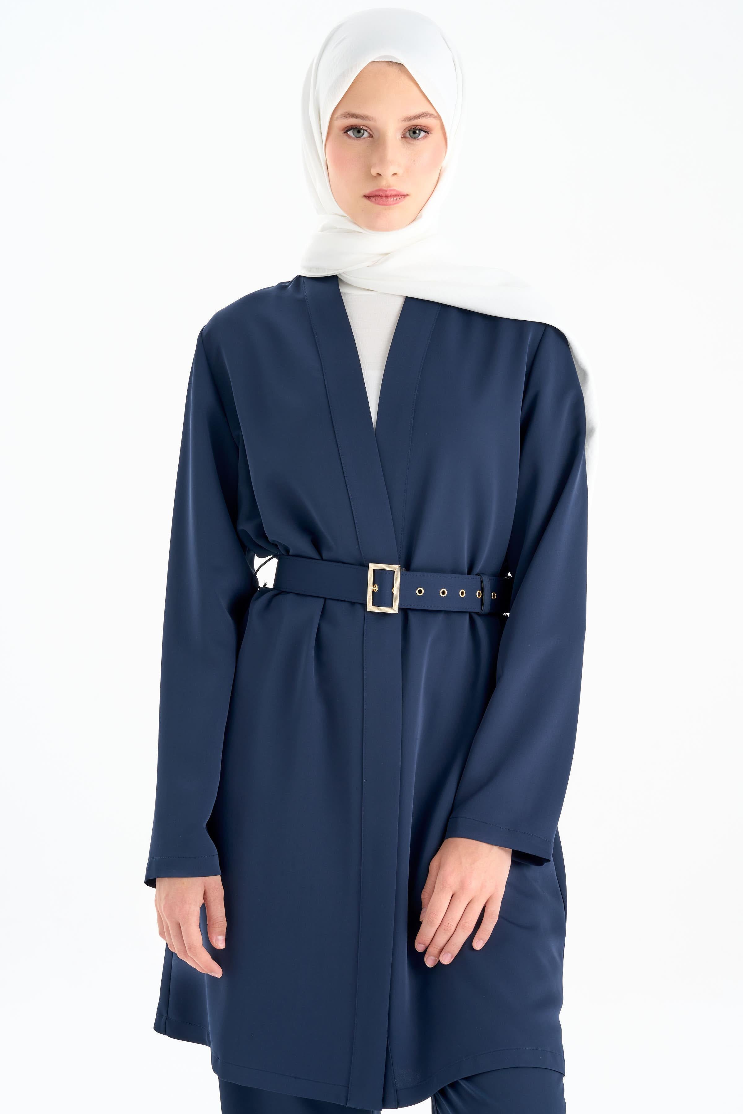 Kemerli Ceket Pantolon Takım - Lacivert TUGBA