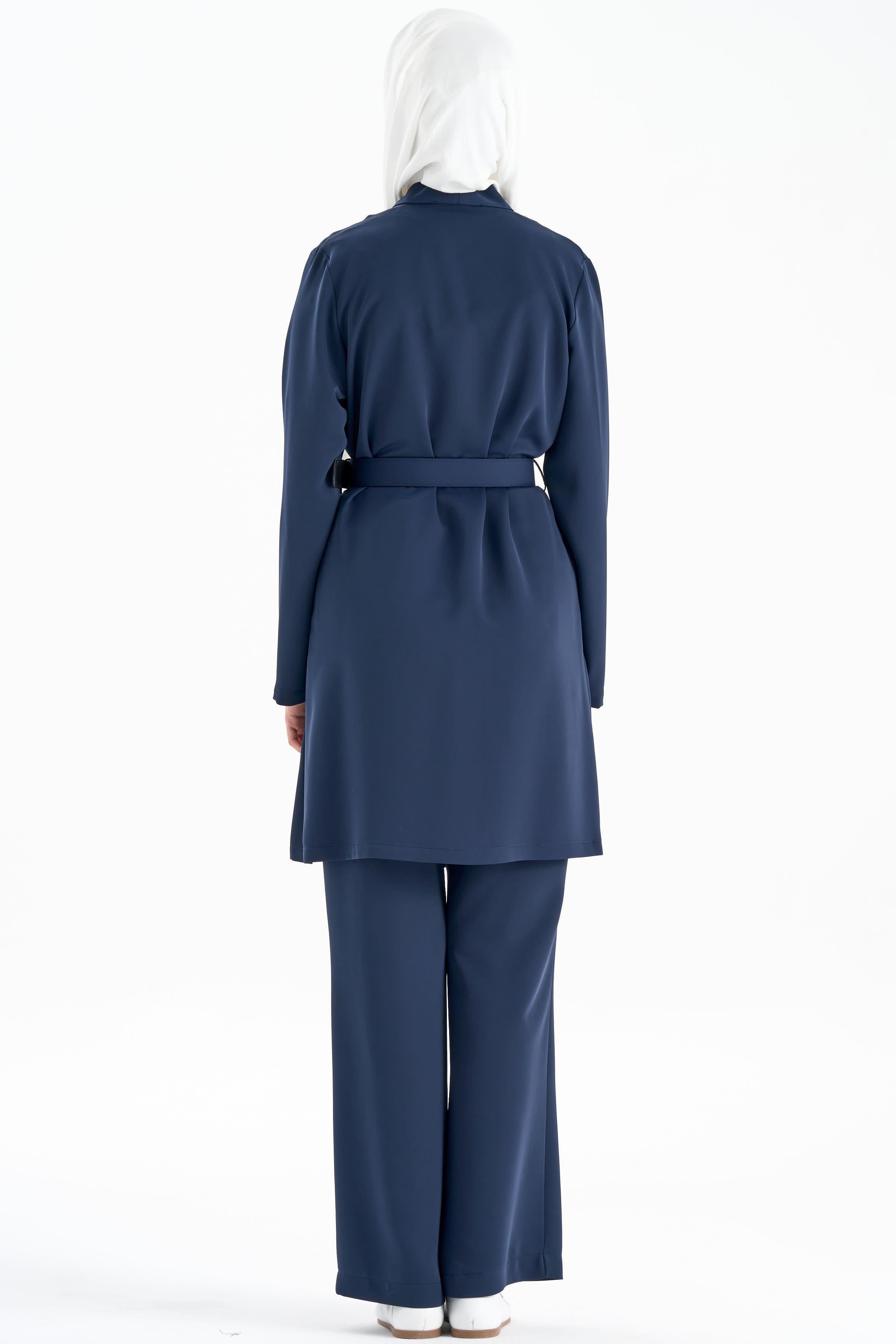 Kemerli Ceket Pantolon Takım - Lacivert TUGBA