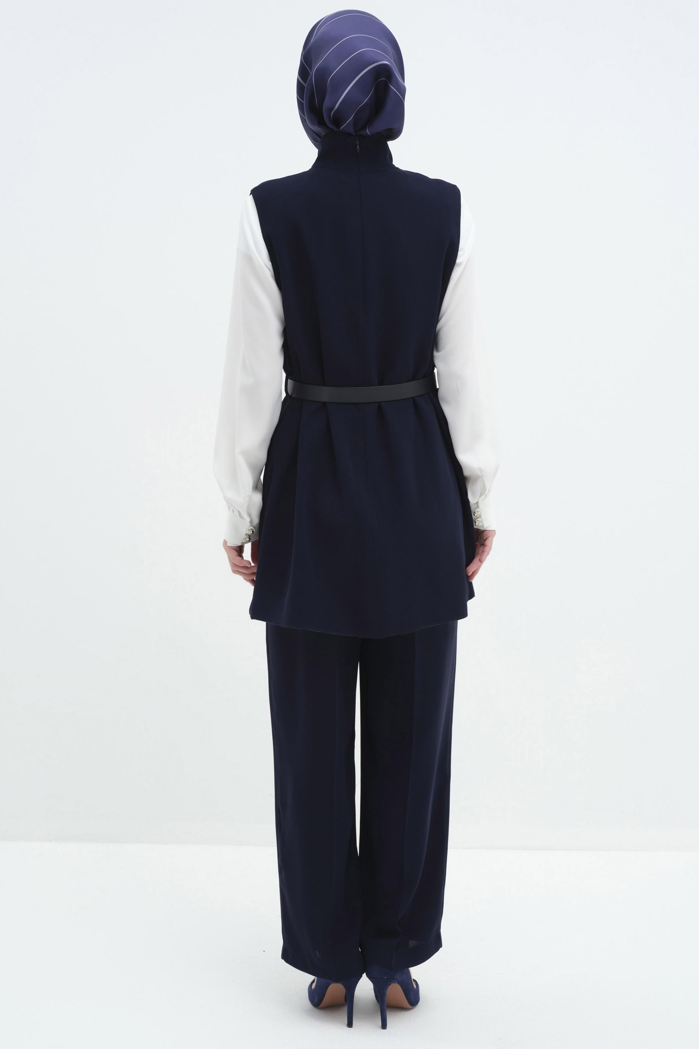 Kemerli Detaylı Üçlü Takım - Lacivert TUGBA