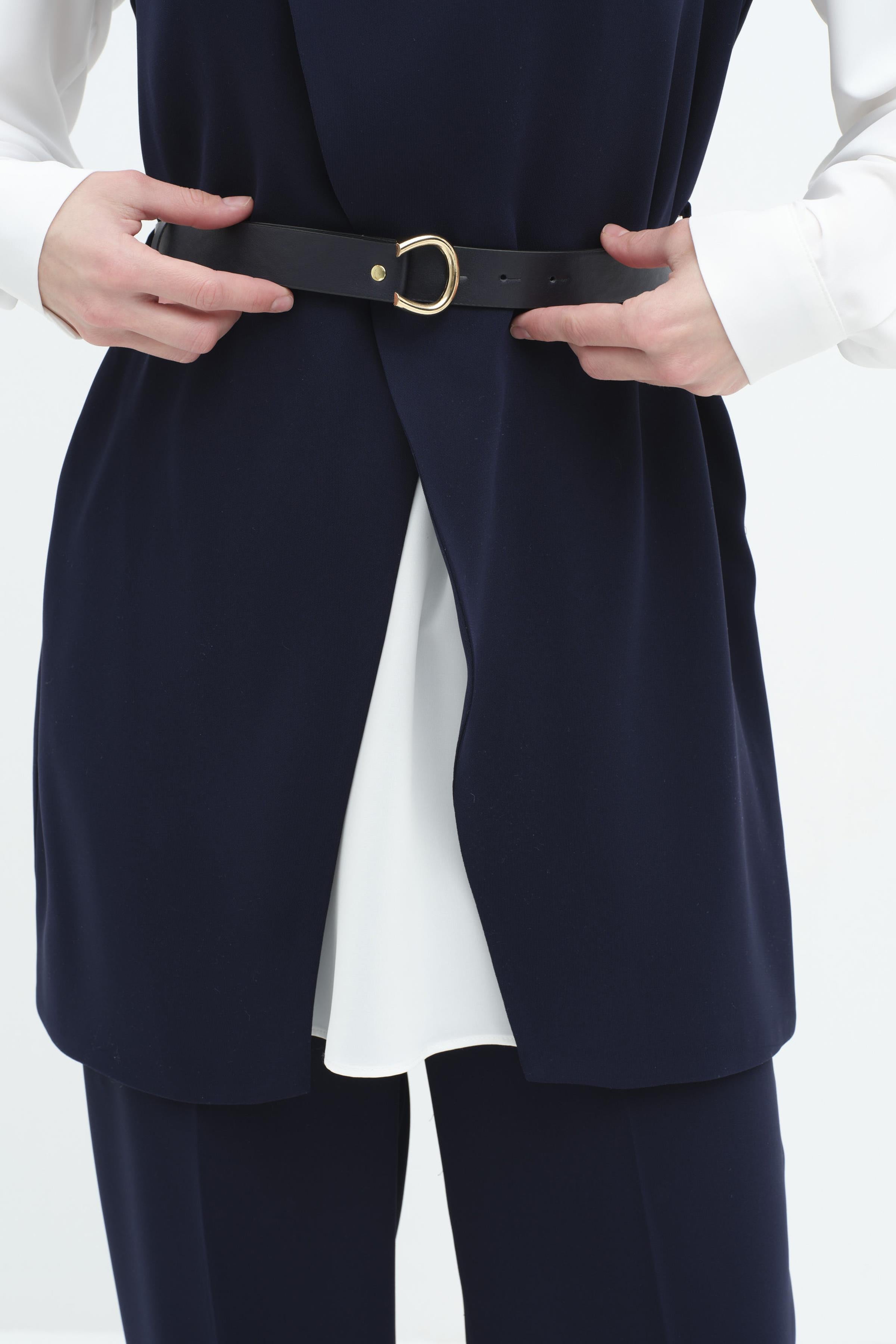 Kemerli Detaylı Üçlü Takım - Lacivert TUGBA