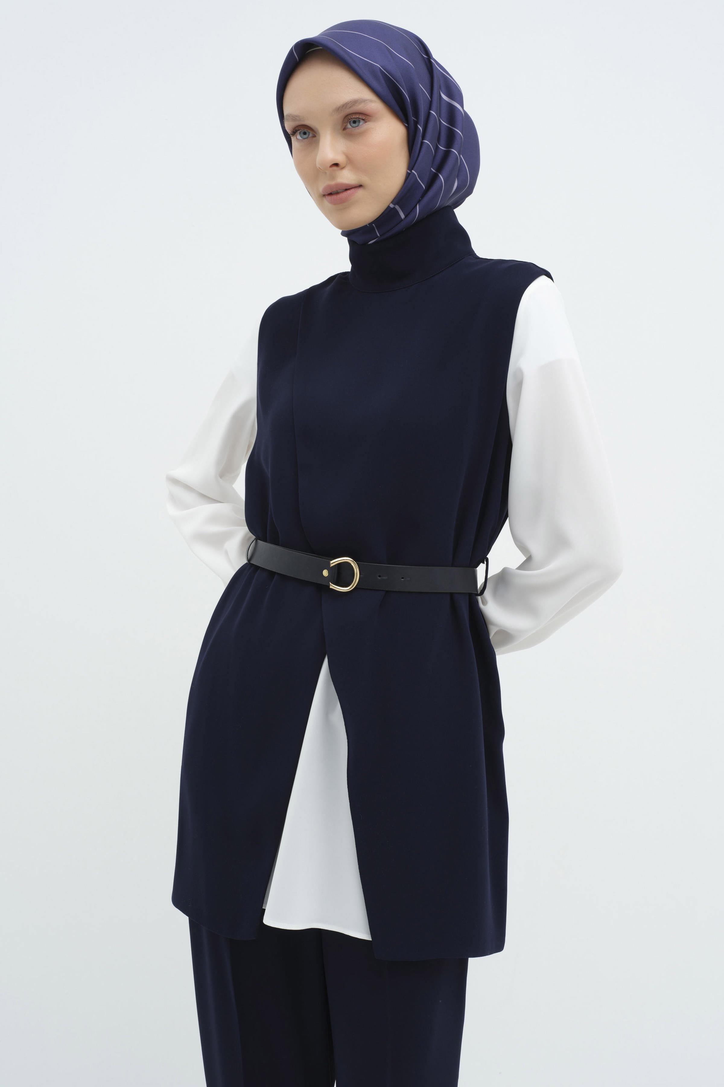 Kemerli Detaylı Üçlü Takım - Lacivert TUGBA