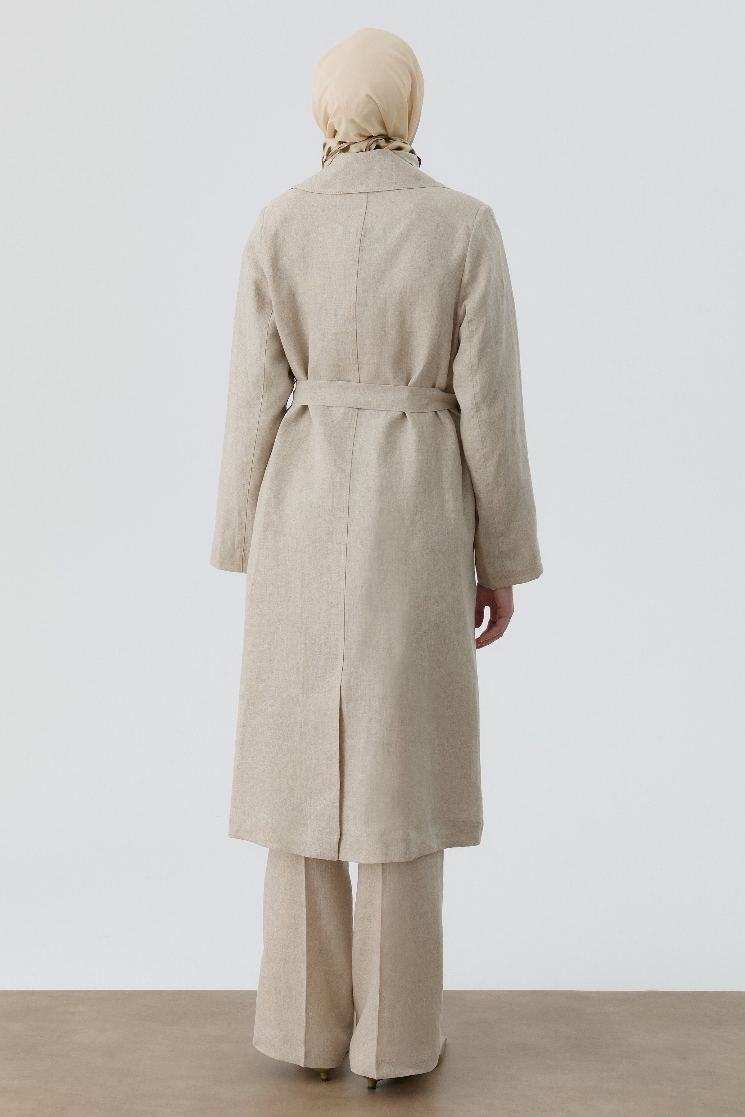 Kemerli Keten Trenç - Bej TUGBA