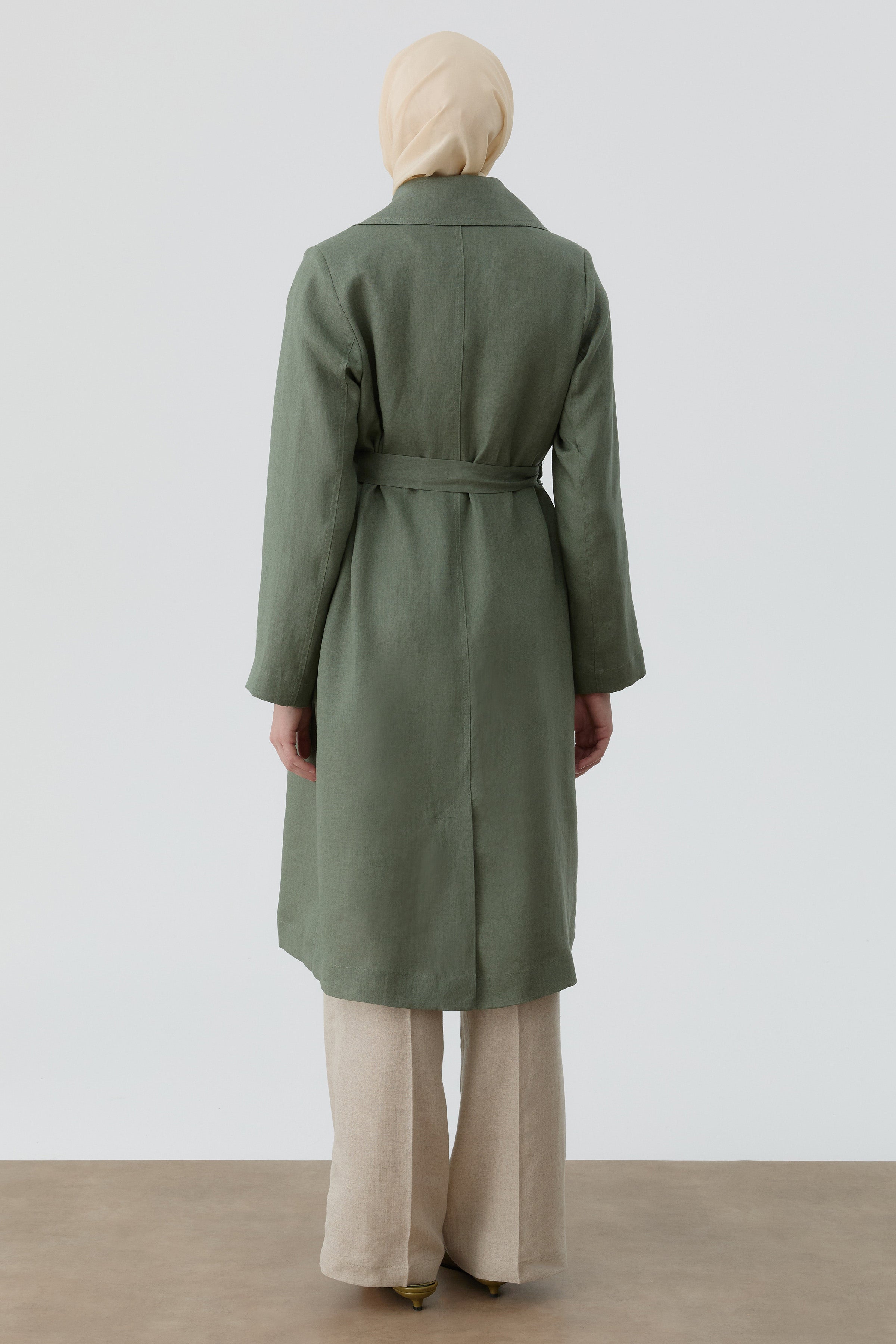 Kemerli Keten Trenç - Haki TUGBA