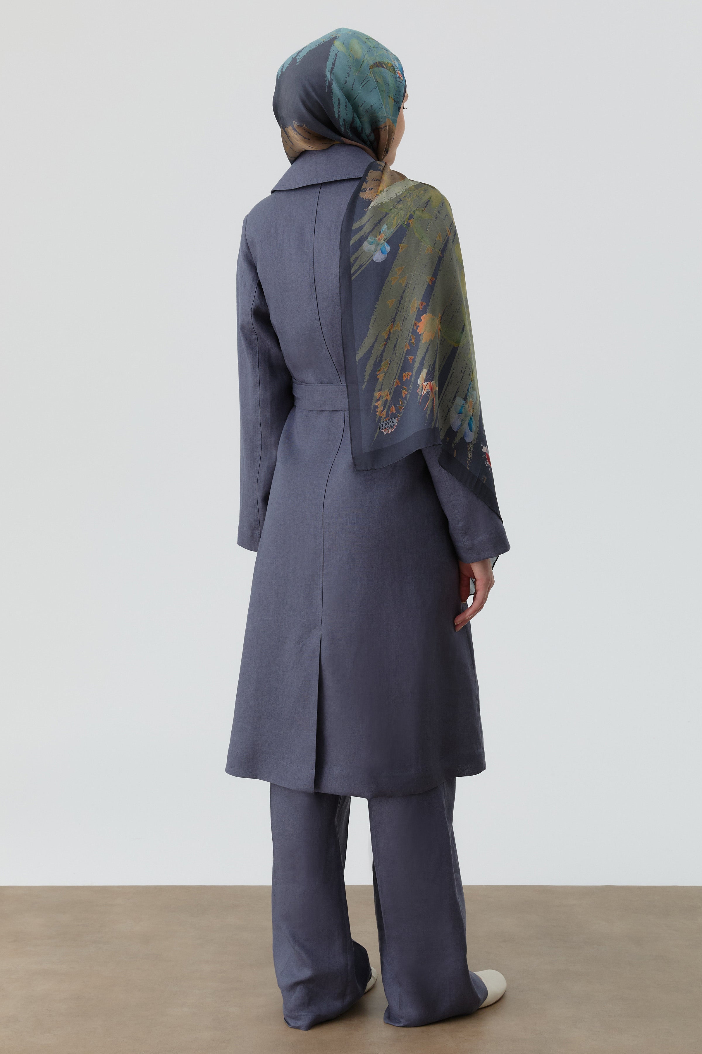 Kemerli Keten Trenç - İndigo TUGBA