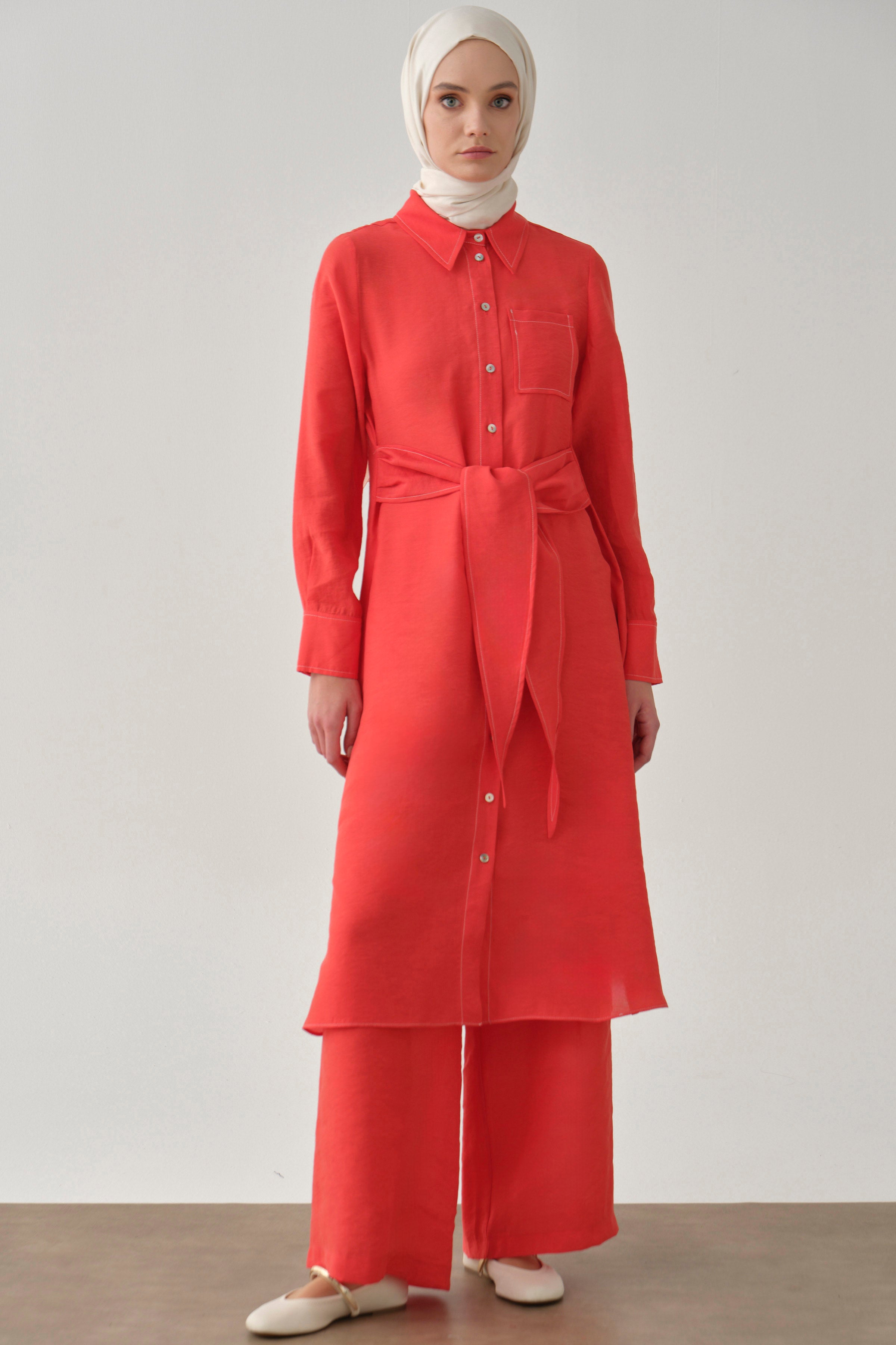 Kemerli Tunik Pantolon Takım - Mercan TUGBA