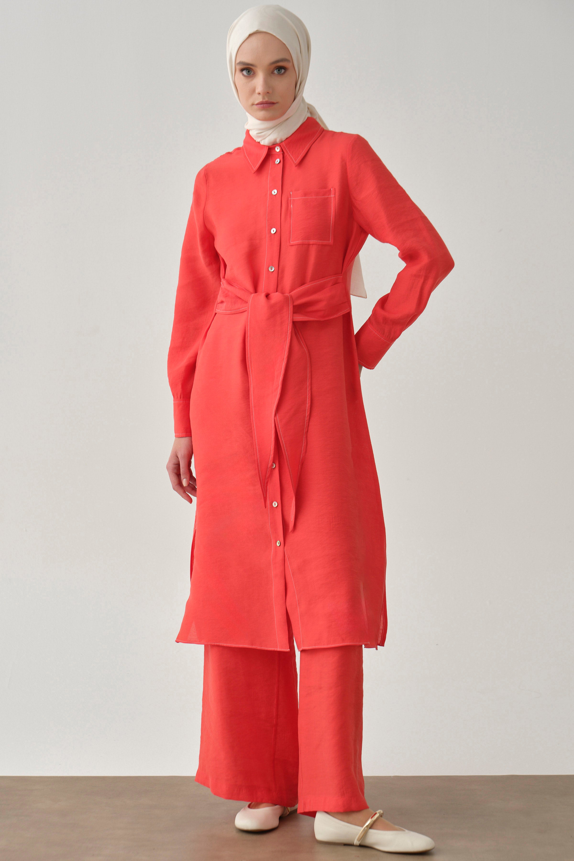Kemerli Tunik Pantolon Takım - Mercan TUGBA