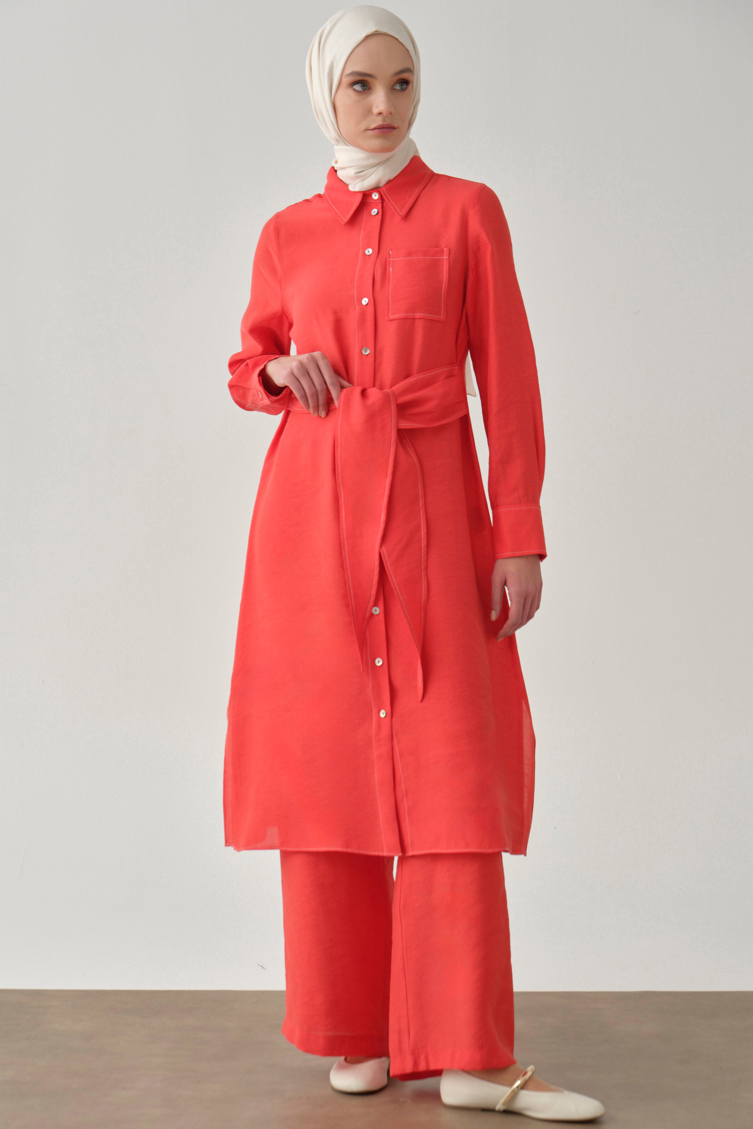 Kemerli Tunik Pantolon Takım - Mercan TUGBA