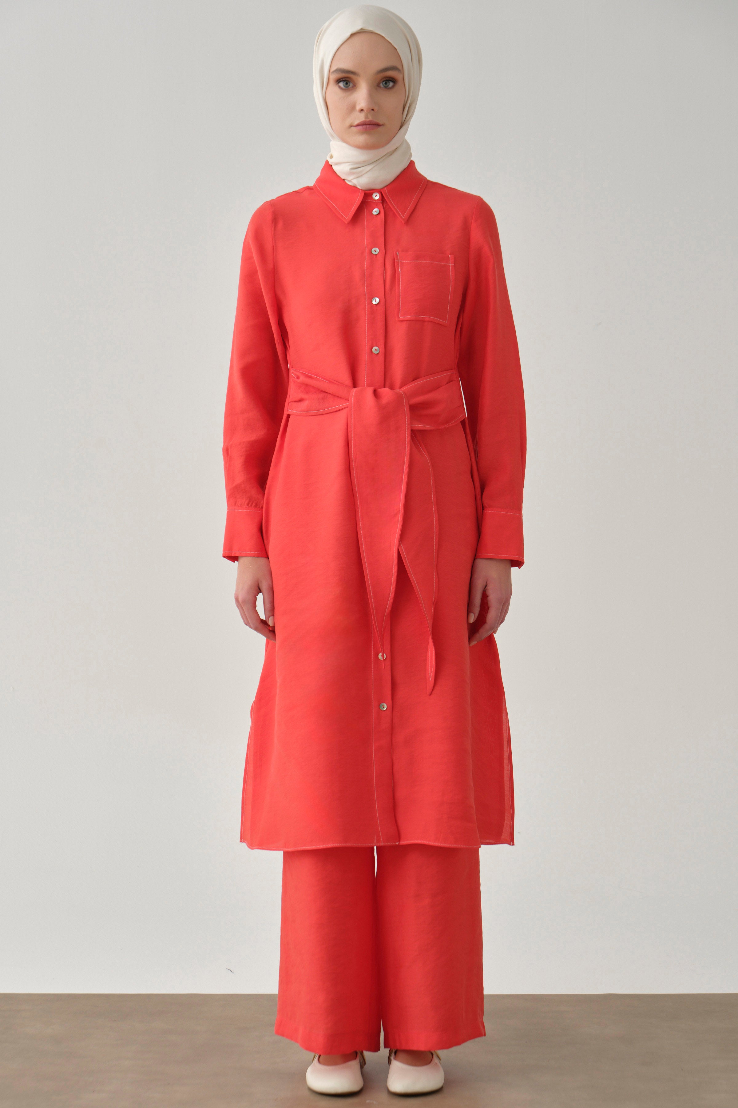 Kemerli Tunik Pantolon Takım - Mercan TUGBA