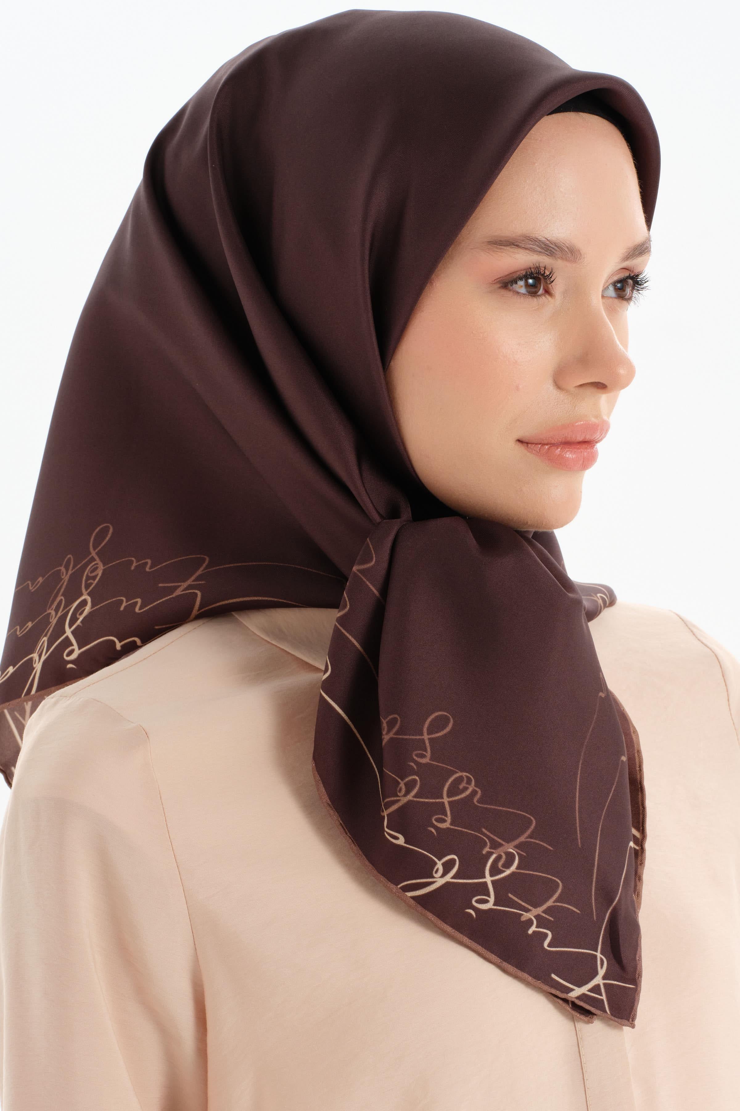 Kenar Detaylı Twill İpek Eşarp - Acı Kahve TUGBA