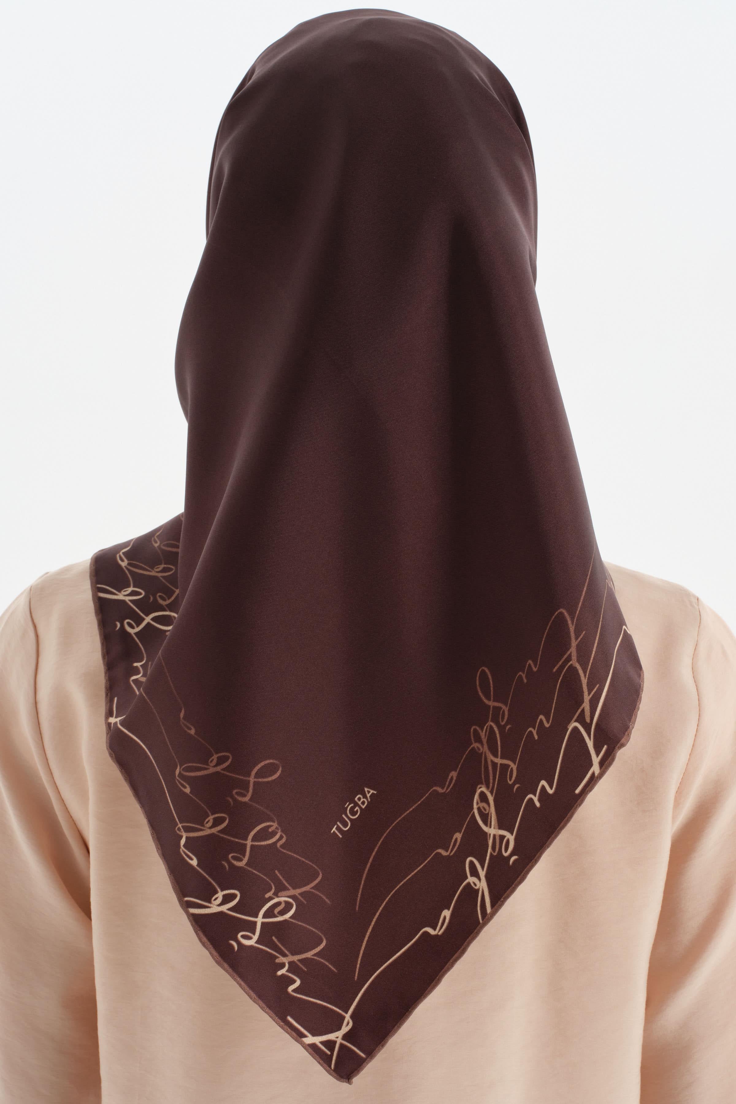 Kenar Detaylı Twill İpek Eşarp - Acı Kahve TUGBA