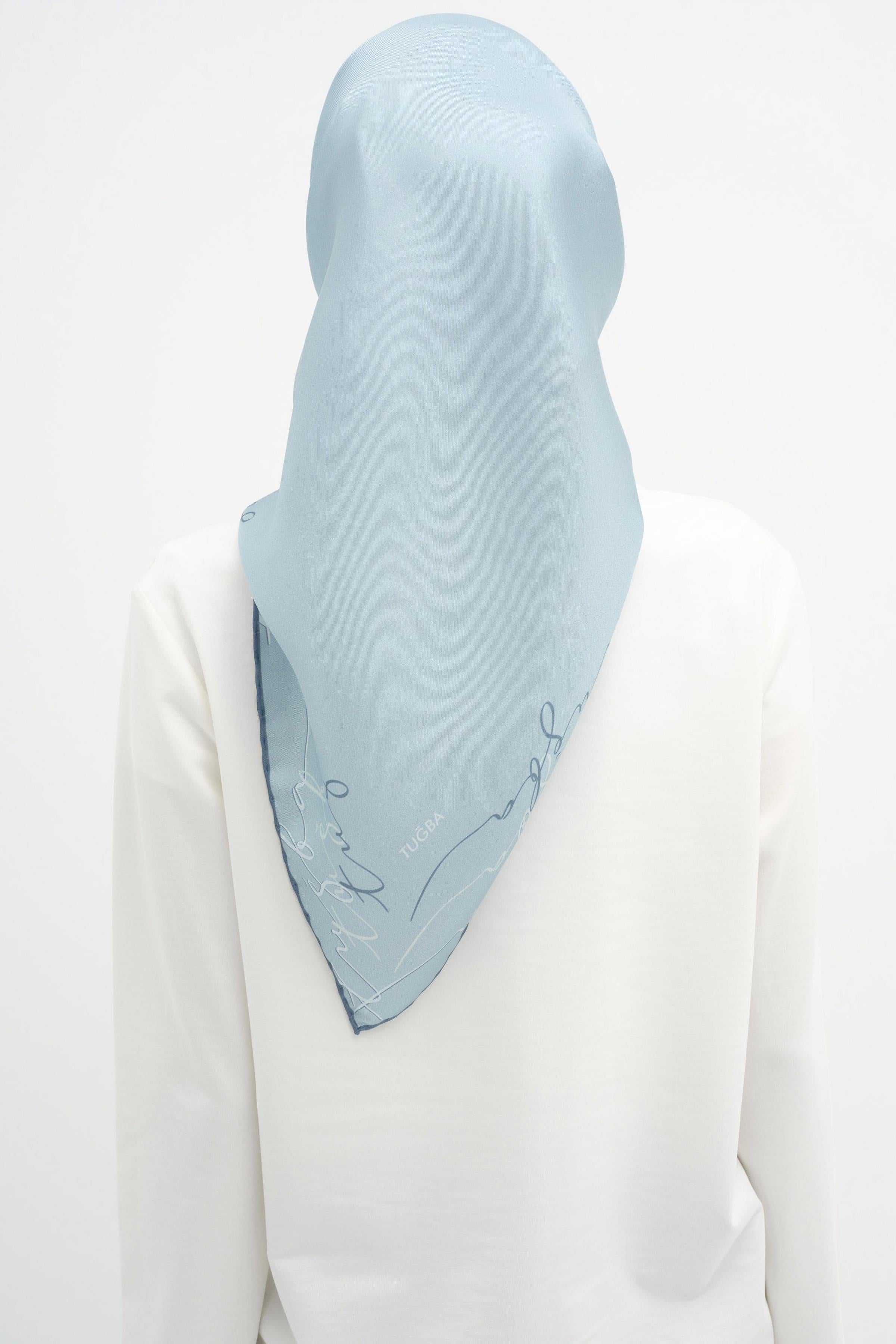 Kenar Detaylı Twill İpek Eşarp - Açık Mavi TUGBA